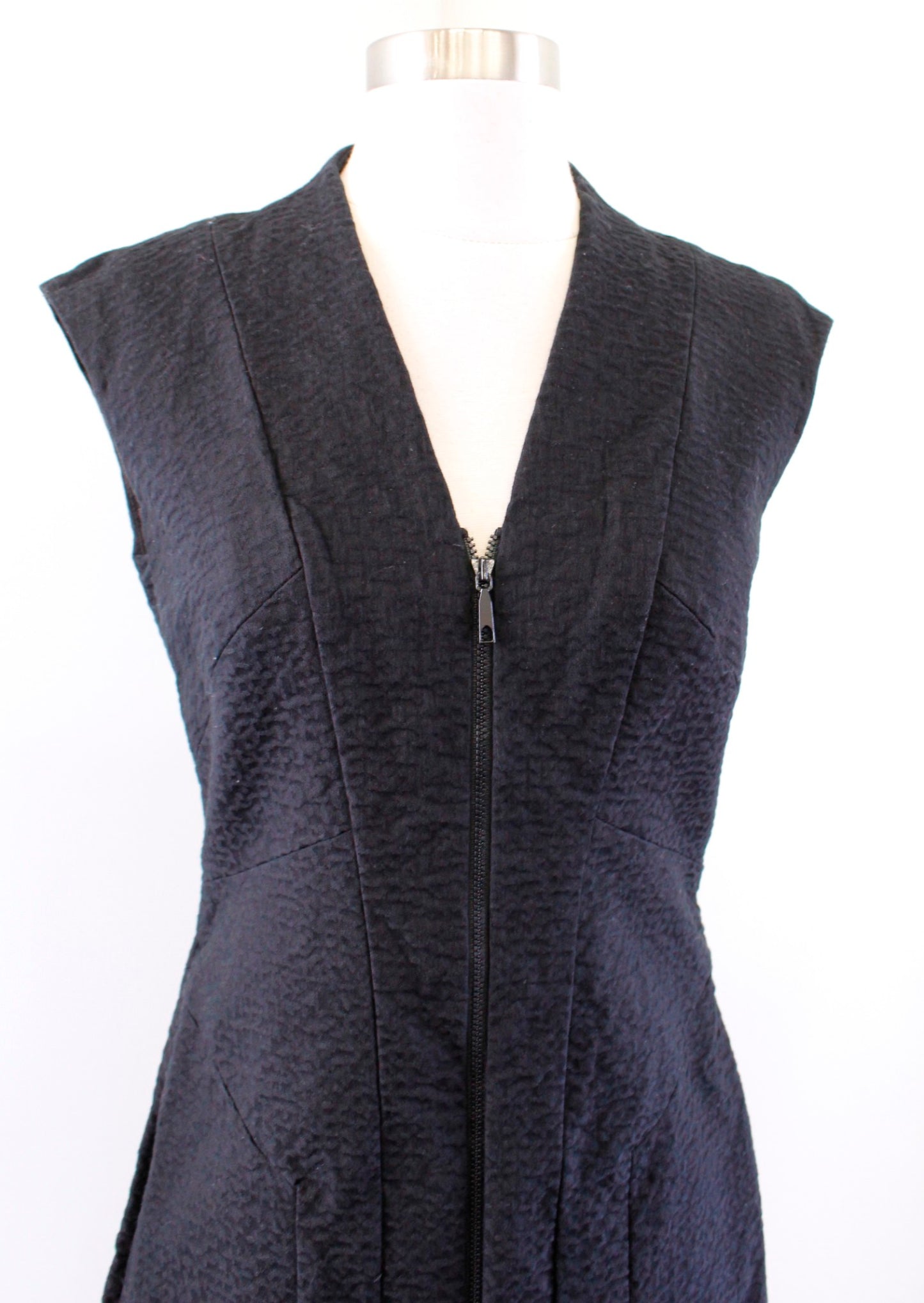 Lafayette 148 New York Black Crinkle Textured Zip Front Sheath Dress Size 2