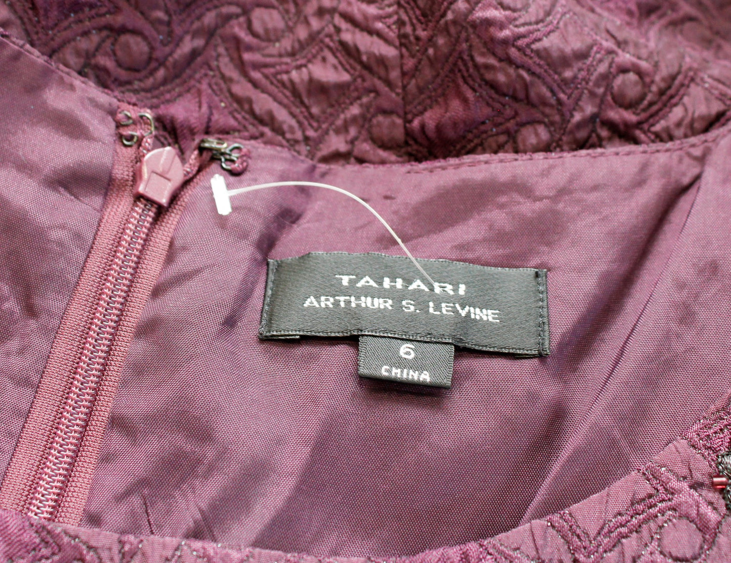 Tahari ASL Levine Purple Textured Beaded Embellished Sheath Dress Cocktail Sz 6