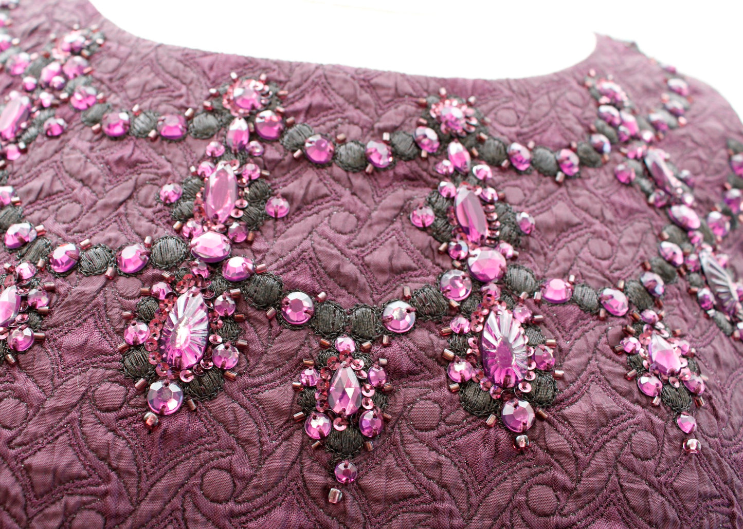 Tahari ASL Levine Purple Textured Beaded Embellished Sheath Dress Cocktail Sz 6