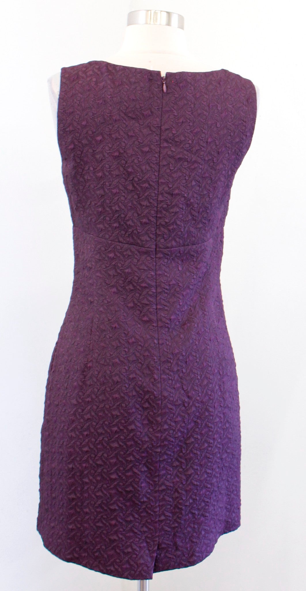 Tahari ASL Levine Purple Textured Beaded Embellished Sheath Dress Cocktail Sz 6