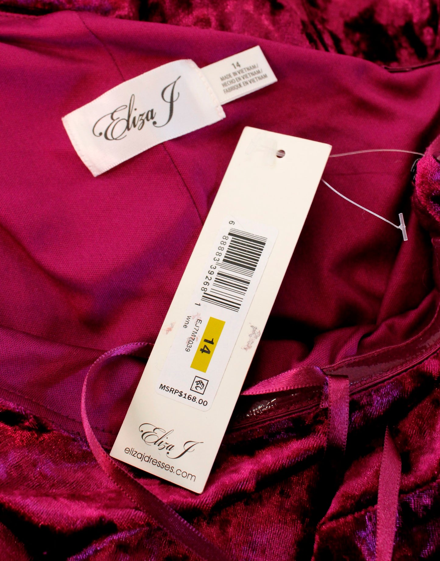 NWT Eliza J Wine Burgundy Crushed Velvet One Shoulder Ruched Dress Party Size 14