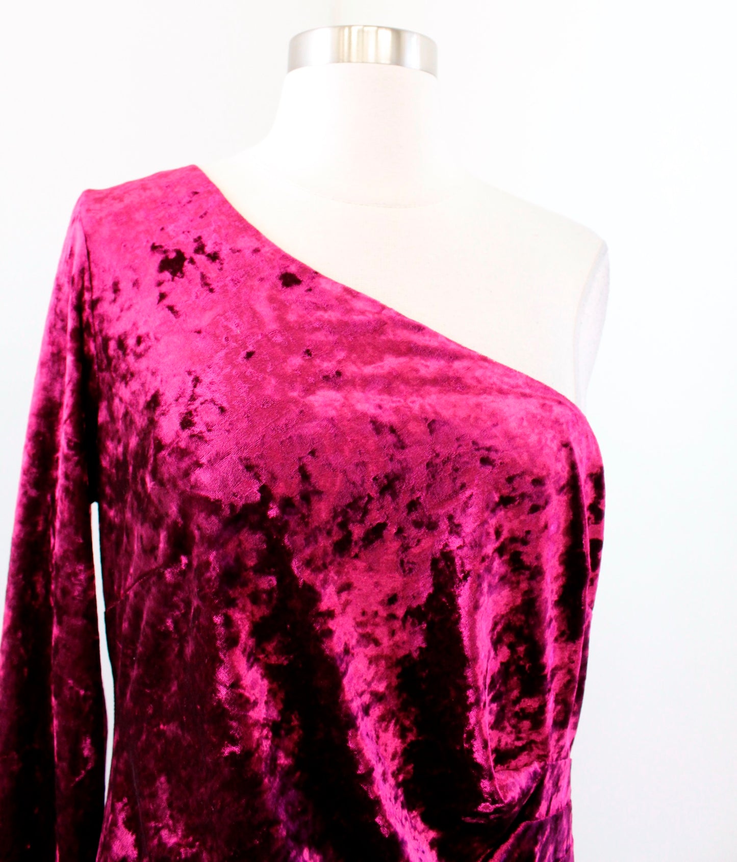 NWT Eliza J Wine Burgundy Crushed Velvet One Shoulder Ruched Dress Party Size 14