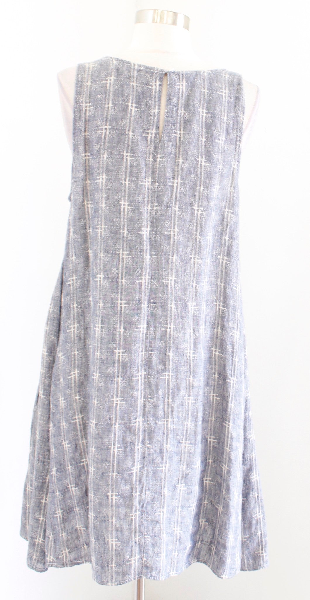 CP Shades Womens Blue White 100% Linen Sharkbite Hem Sleeveless Dress Size S