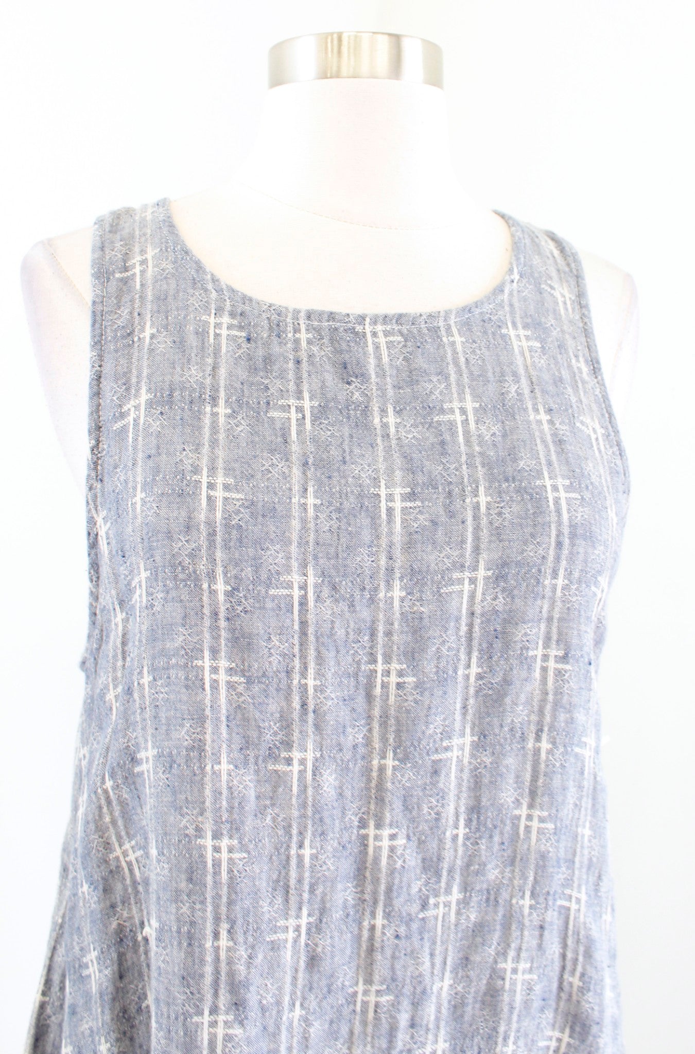 CP Shades Womens Blue White 100% Linen Sharkbite Hem Sleeveless Dress Size S