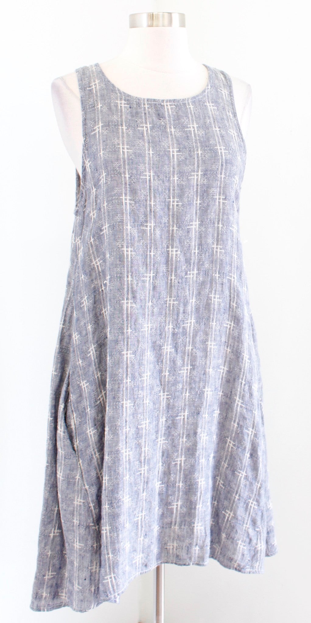 CP Shades Womens Blue White 100% Linen Sharkbite Hem Sleeveless Dress Size S