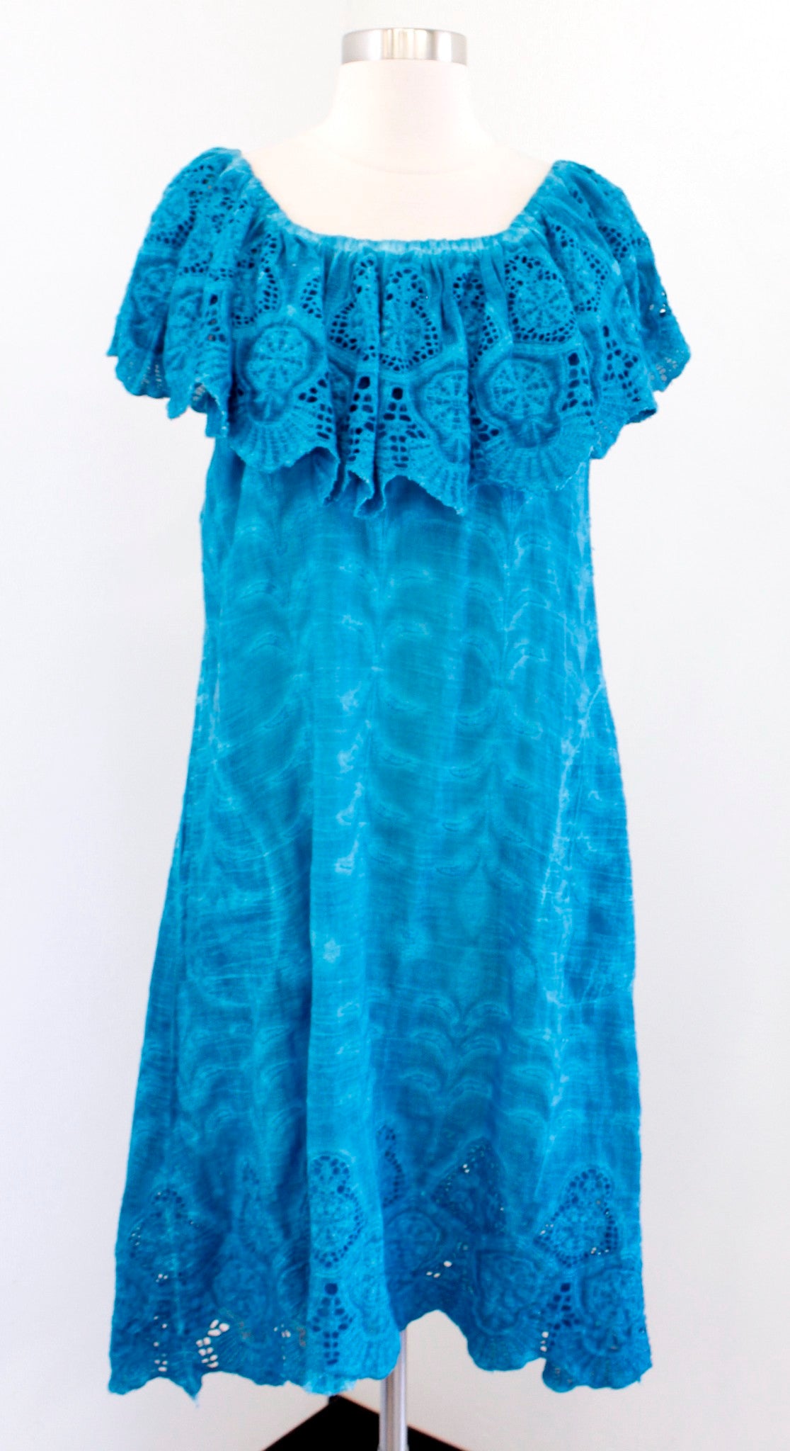 Soft Surroundings Washed Blue Off the Shoulder Ruffle Eyelet Dress Size XS