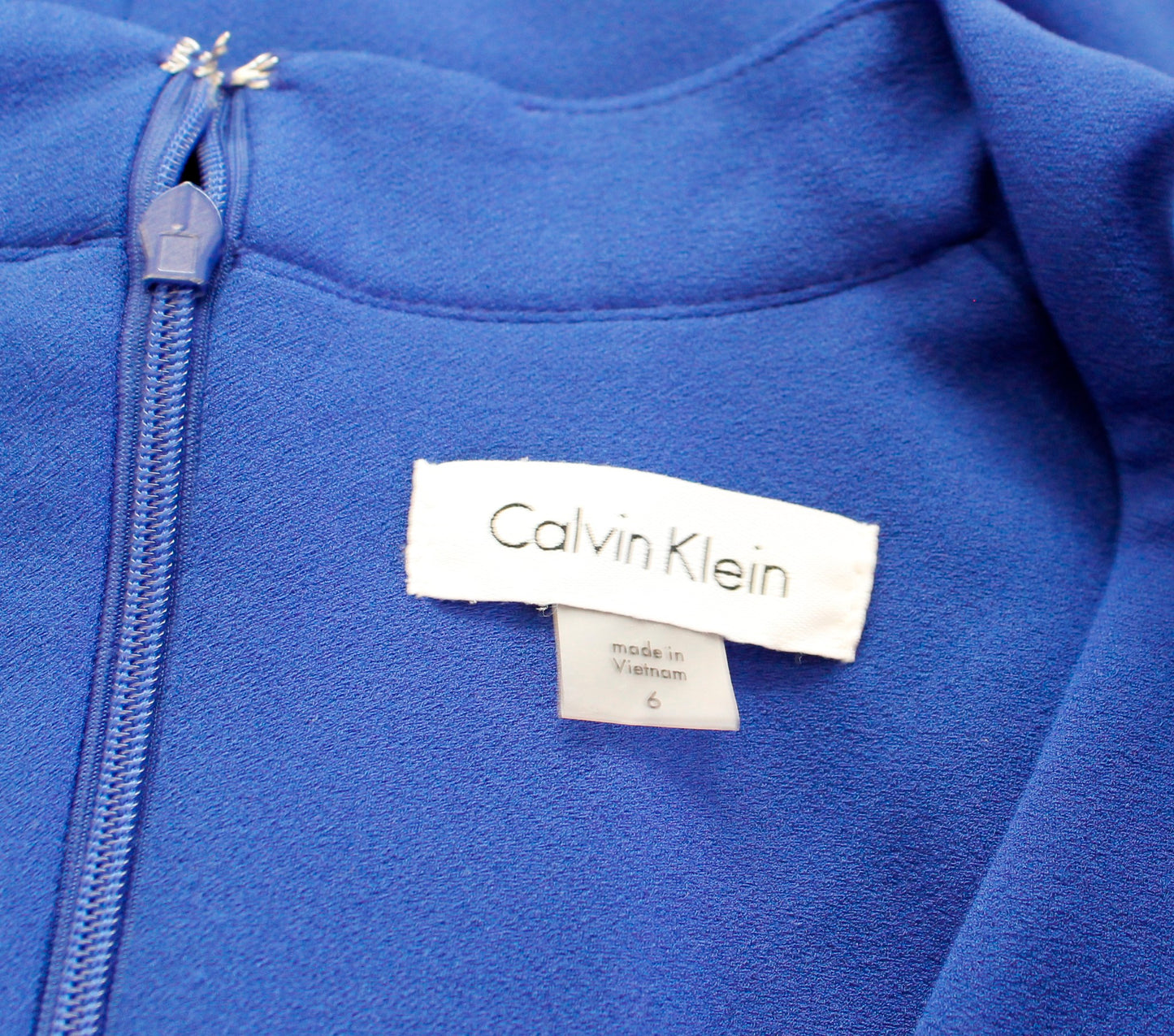 Calvin Klein Womens Royal Blue Ruched Sheath Dress Size 6 Cap Sleeve V Neck