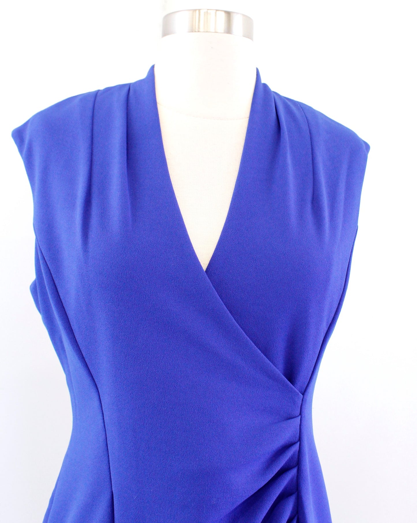 Calvin Klein Womens Royal Blue Ruched Sheath Dress Size 6 Cap Sleeve V Neck