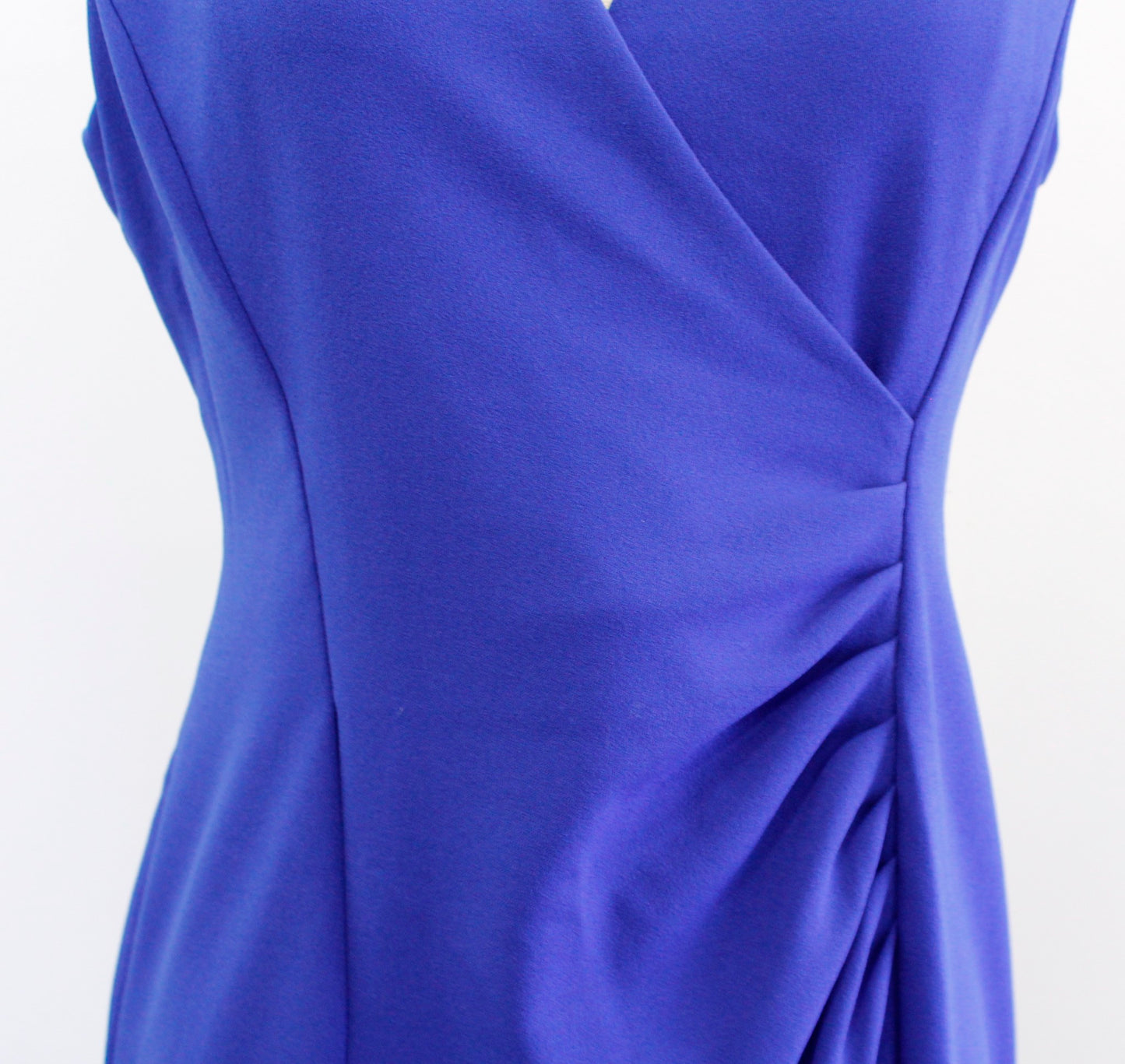Calvin Klein Womens Royal Blue Ruched Sheath Dress Size 6 Cap Sleeve V Neck