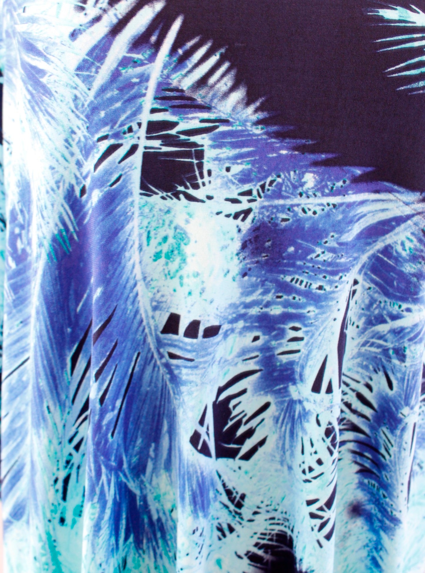 Clara Sun Woo Blue Palm Leaf Print Asymmetrical Cold Shoulder Tunic Top Blouse S