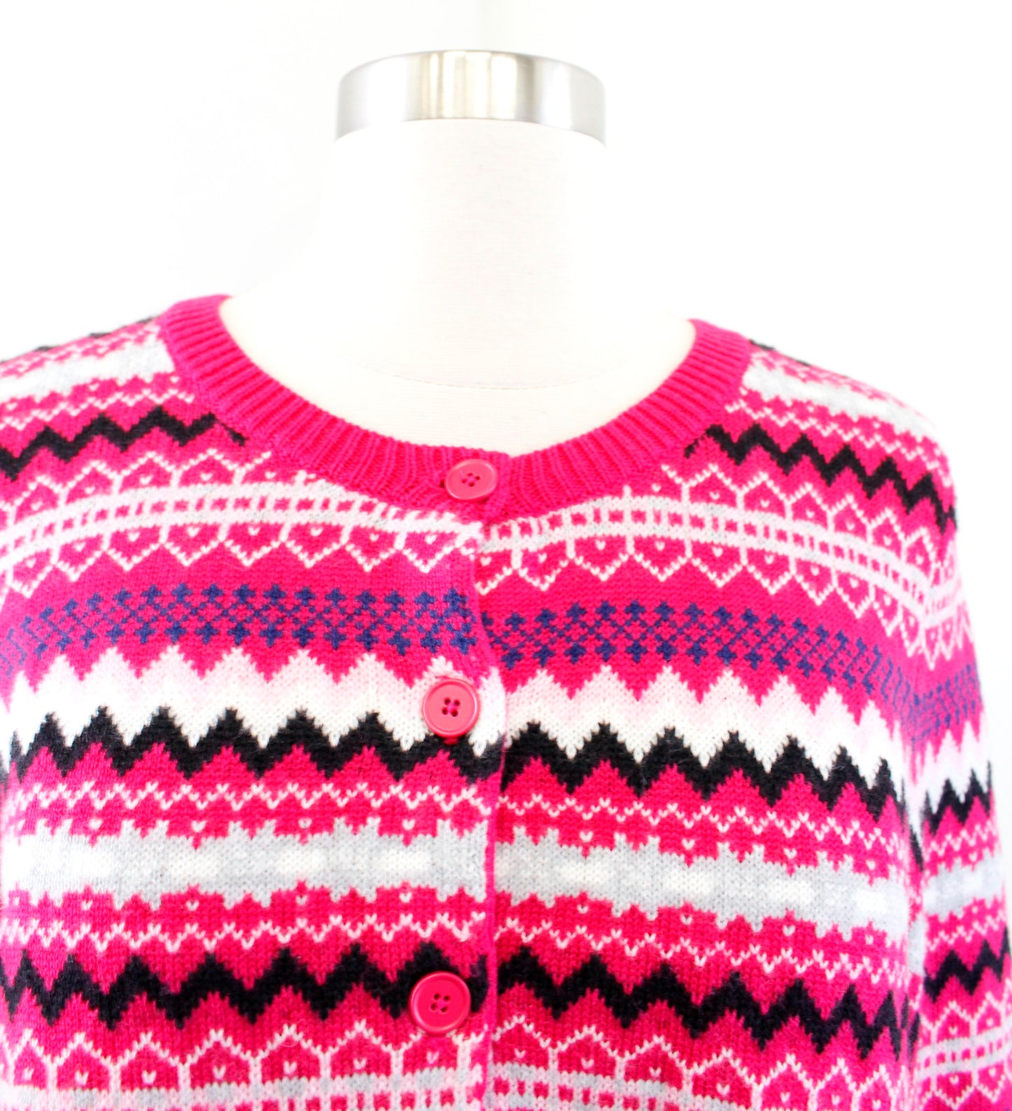 NWT Talbots Pink Fair Isle Nordic Cardigan Sweater Lambswool Size PM MP Black