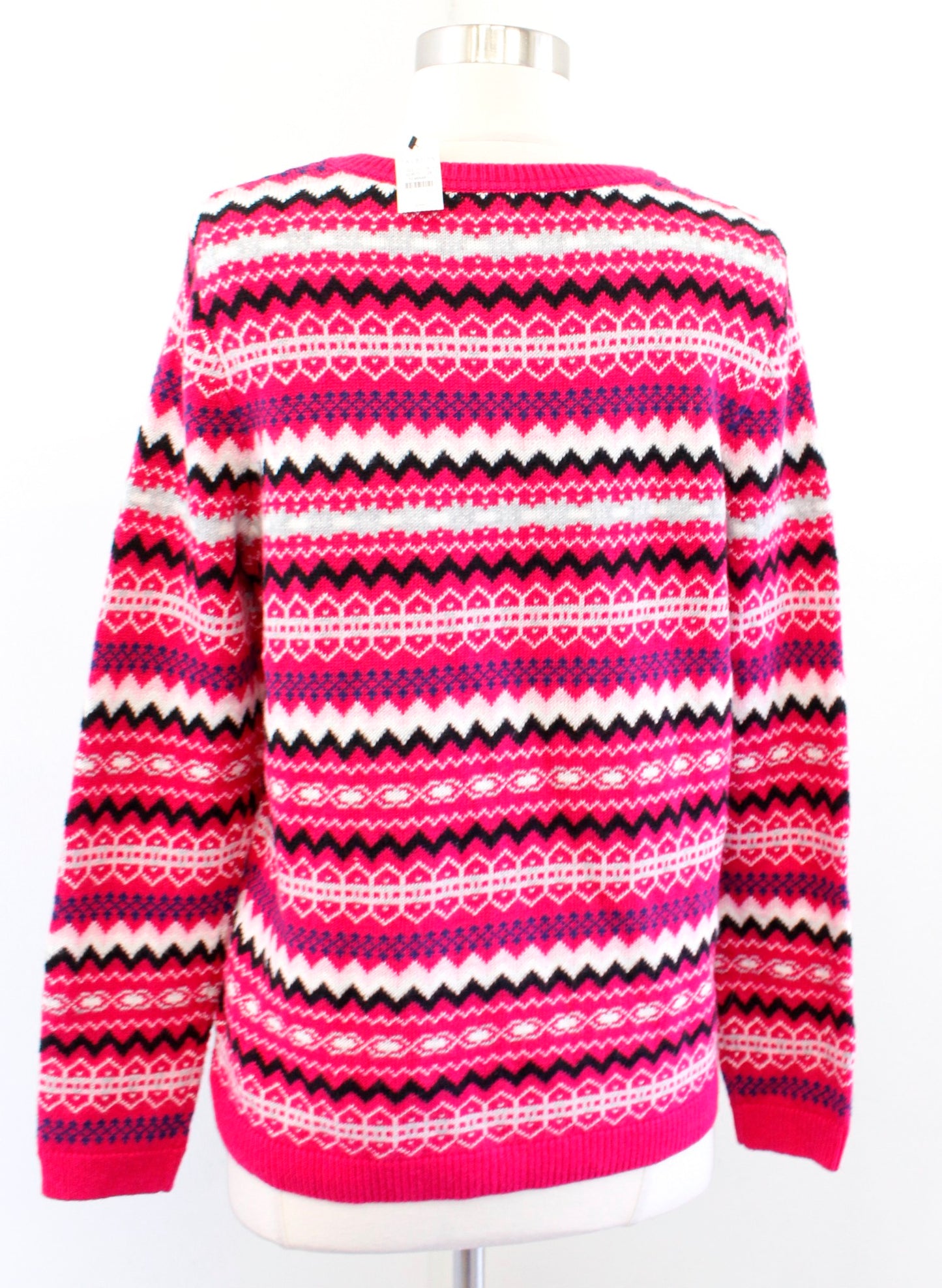 NWT Talbots Pink Fair Isle Nordic Cardigan Sweater Lambswool Size PM MP Black