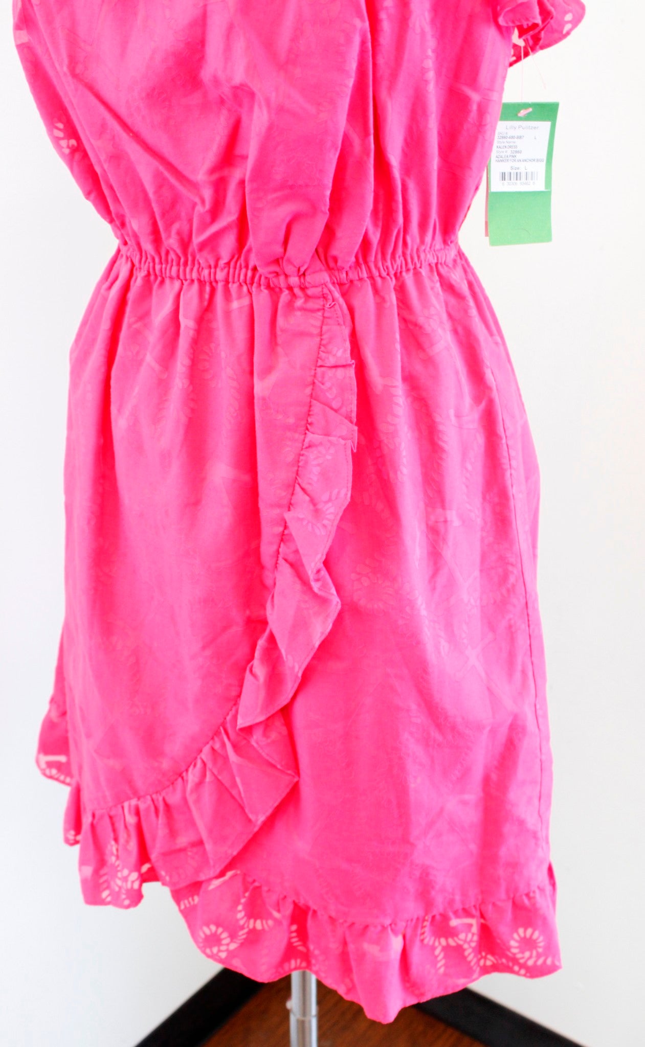 NWT Lilly Pulitzer Kalen Dress Azalea Pink Hanker for An Anchor Ruffle Size L