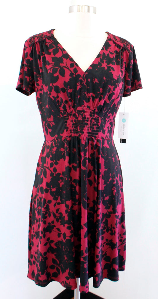 NWT Maggy London x Stitch Fix Burgundy Black Floral Jersey Dress Smocked Size 8