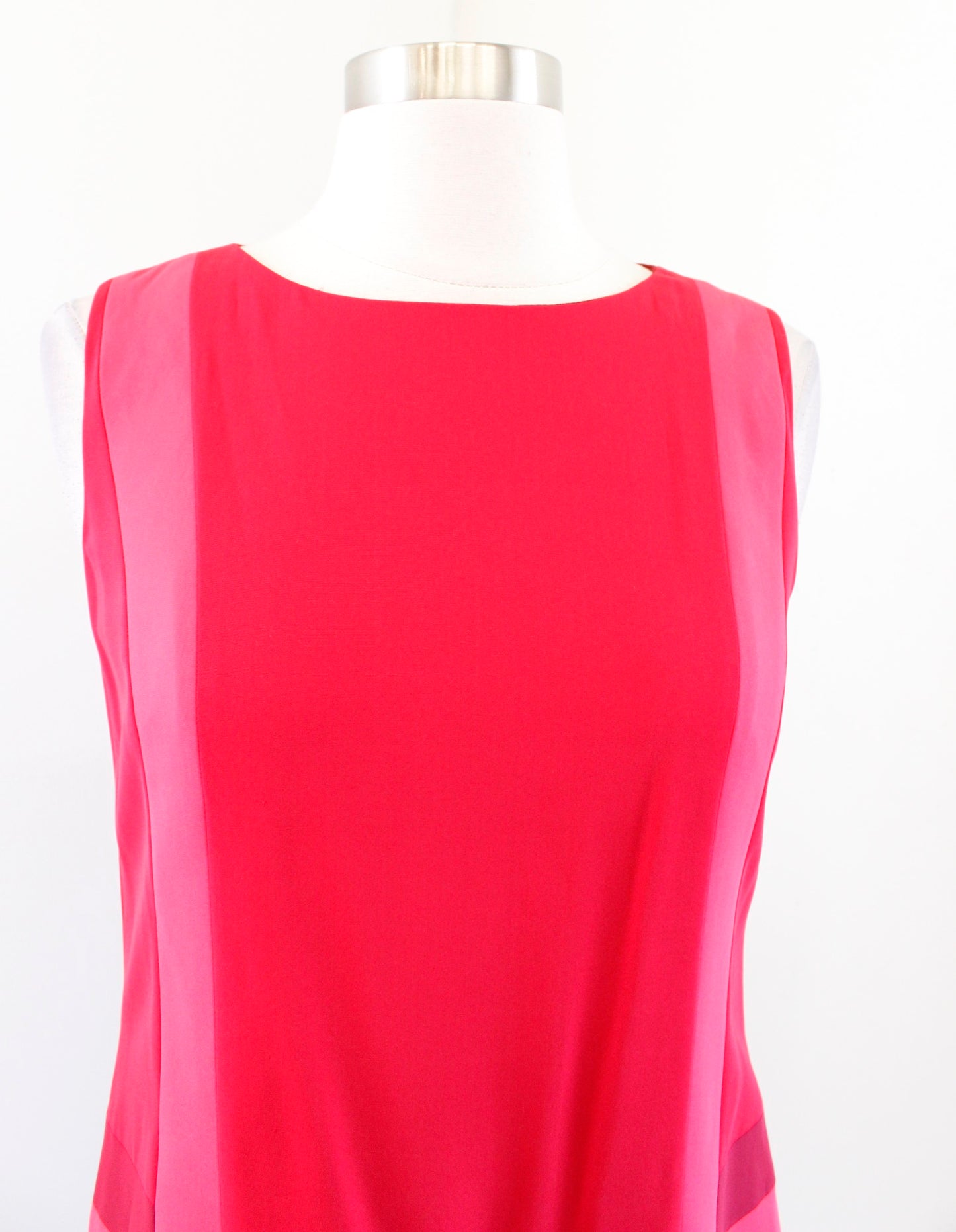 Elie Tahari Womens Red Pink Color Block Silk Shift Dress Size 0 Sleeveless