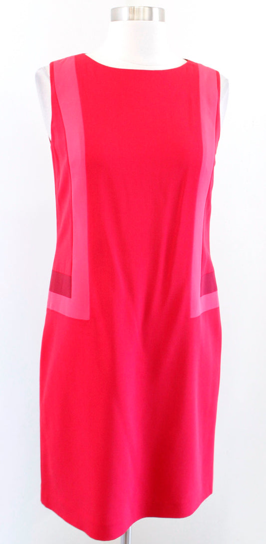 Elie Tahari Womens Red Pink Color Block Silk Shift Dress Size 0 Sleeveless