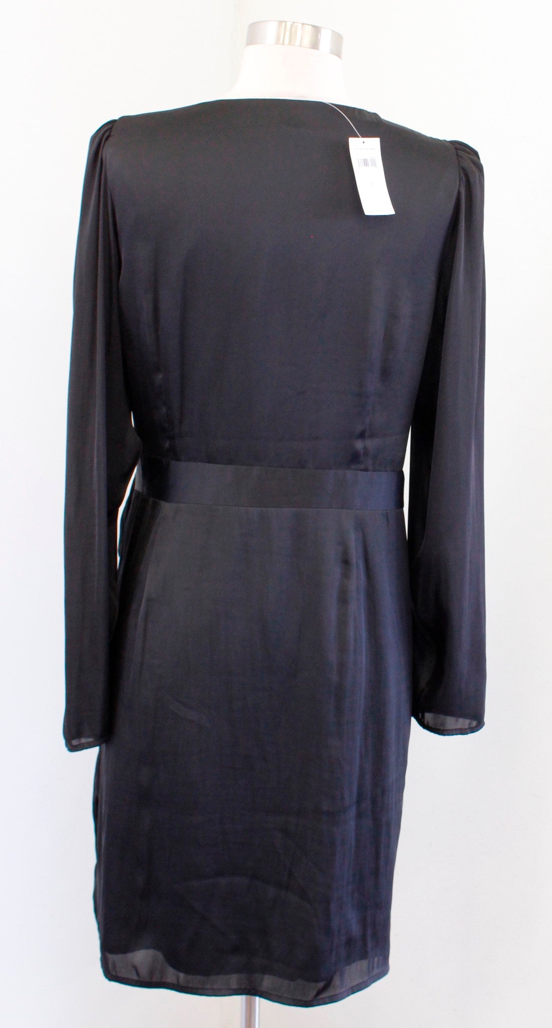 NWT Banana Republic Womens Solid Black Puff Sleeve Wrap Tie Dress Size 12