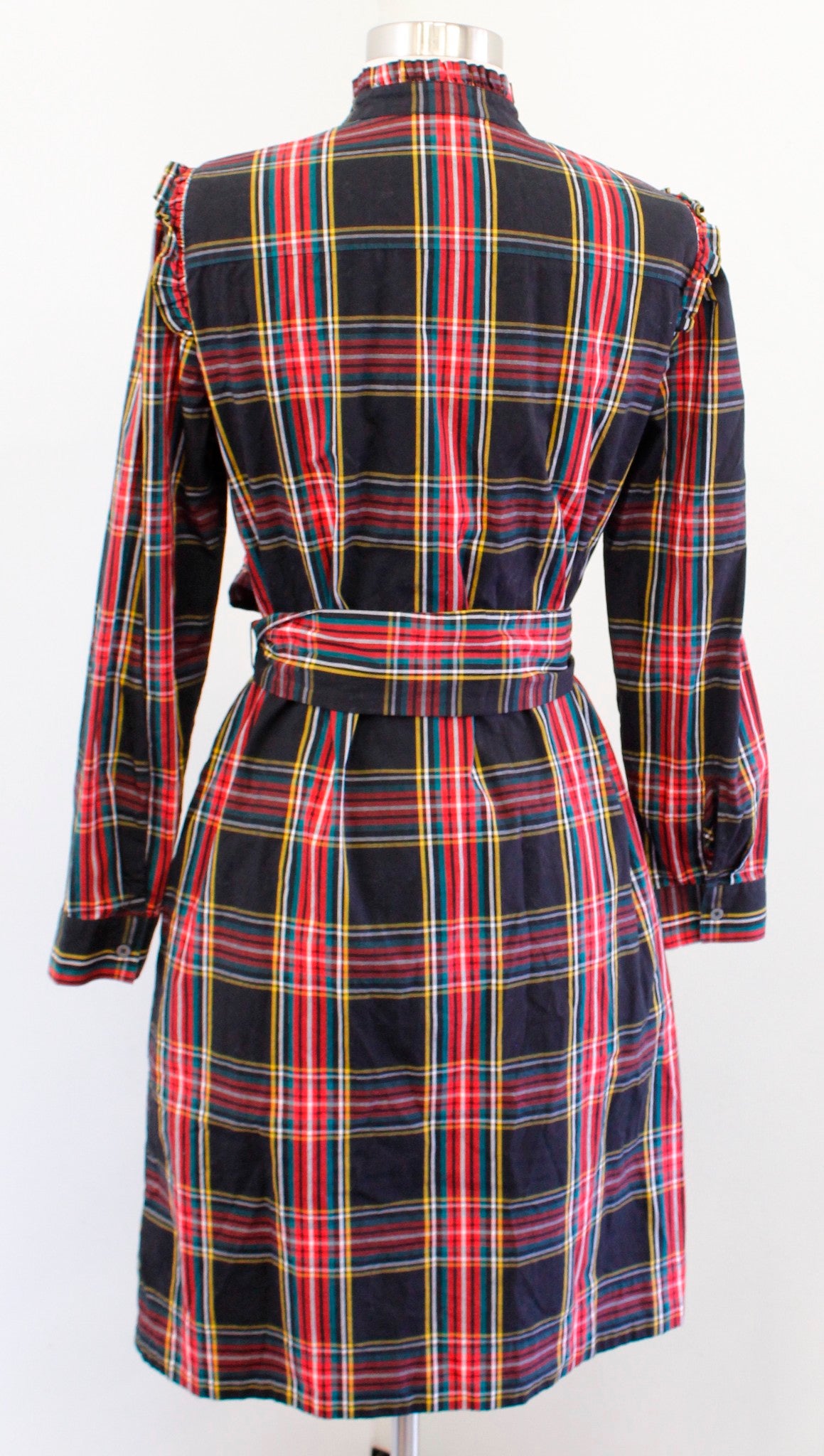 J Crew Factory Ruffle Mock Neck Stewart Tartan Plaid Tie Waist Shirt Dress Sz 4