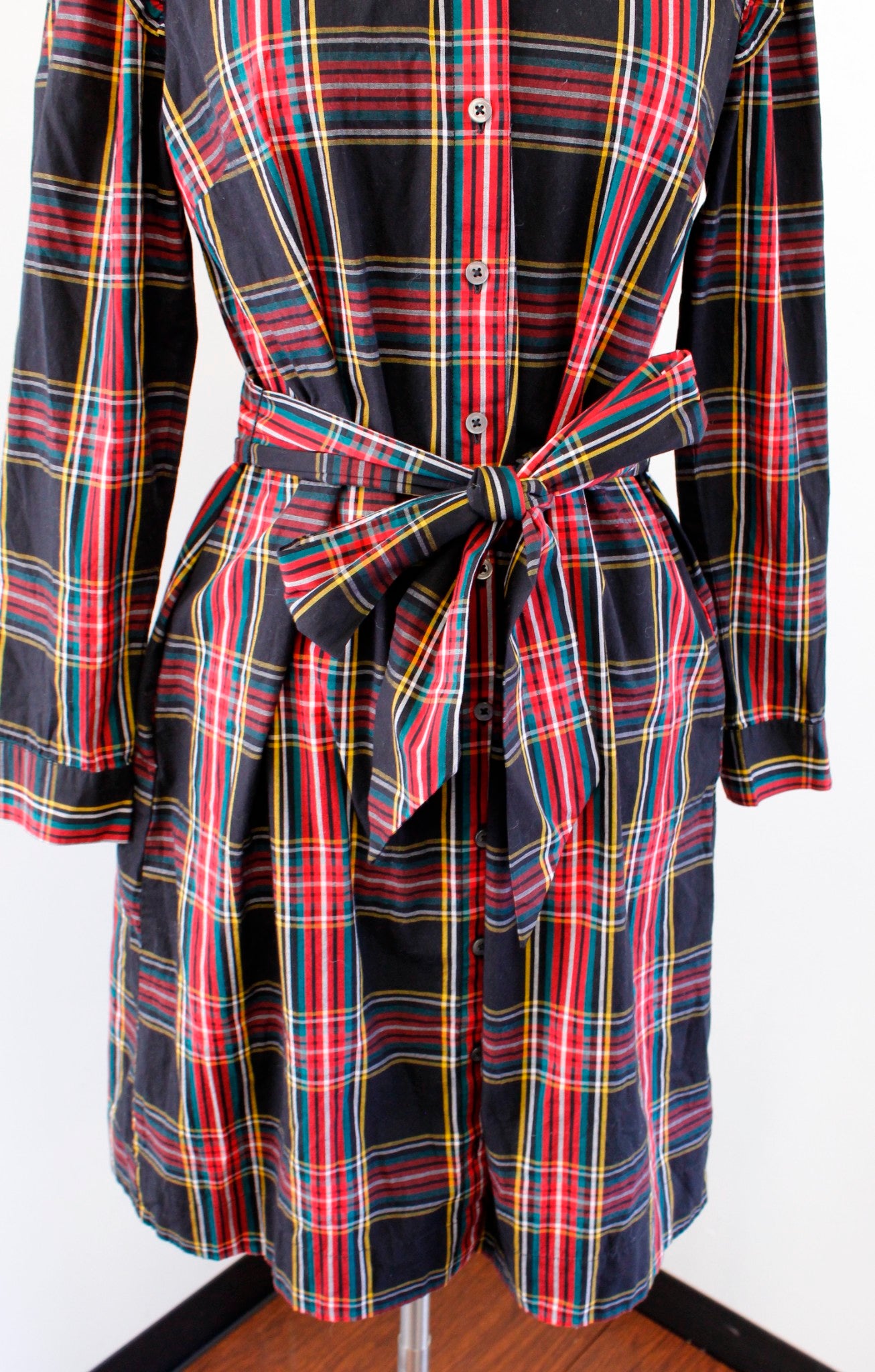 J Crew Factory Ruffle Mock Neck Stewart Tartan Plaid Tie Waist Shirt Dress Sz 4