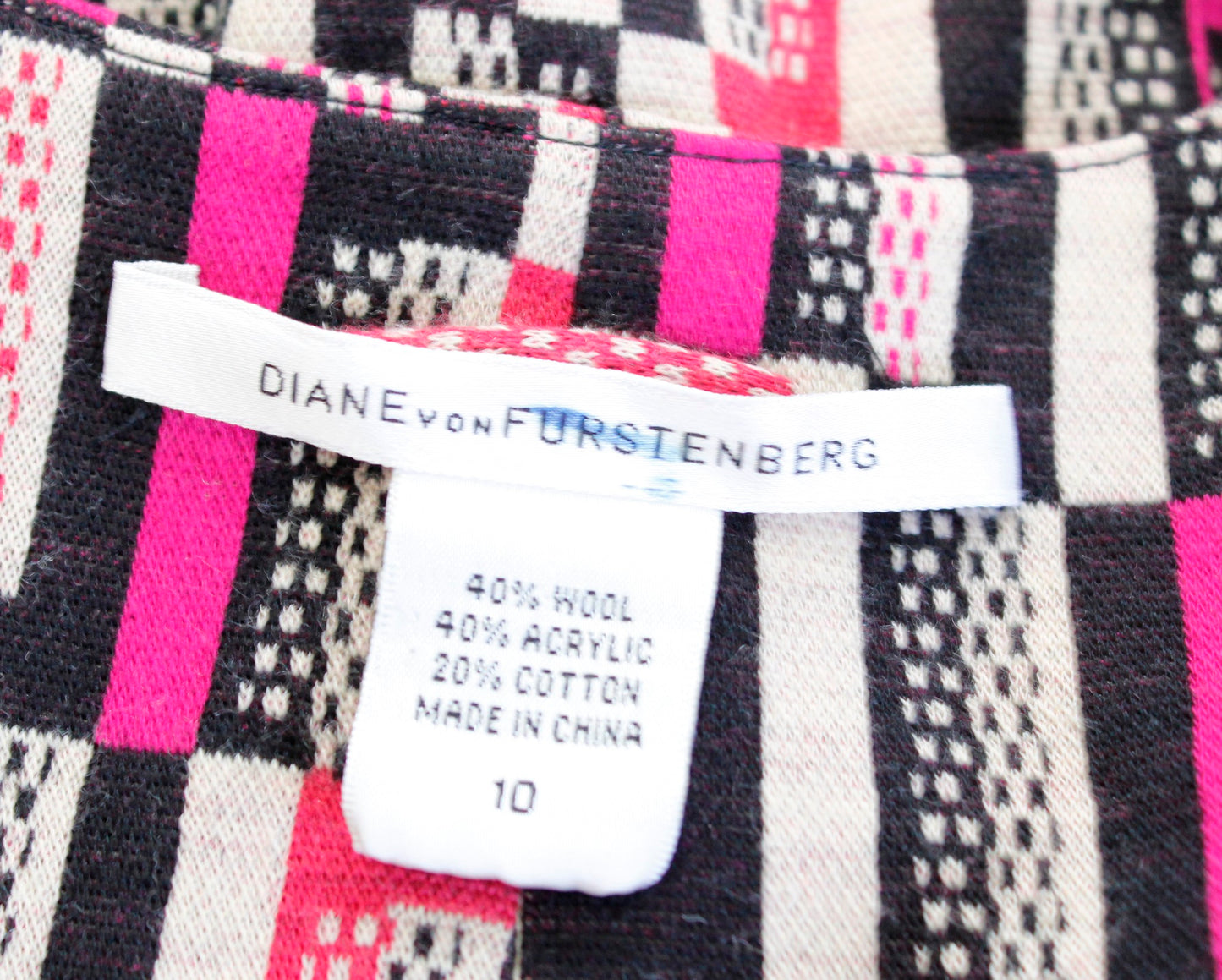 Diane Von Furstenberg Aleja Wool Blend Geometric Print Knit Sheath Dress 10 Tan