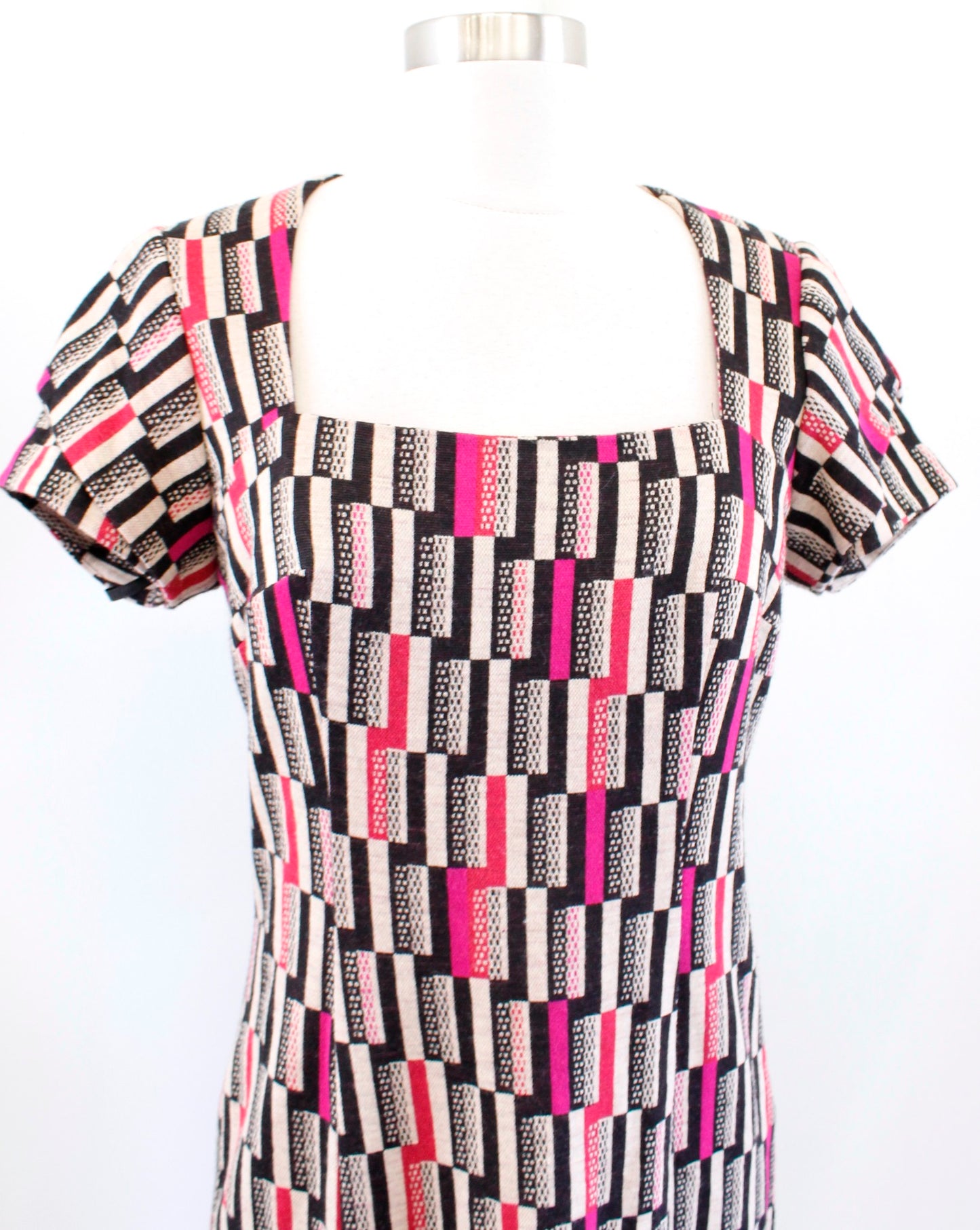Diane Von Furstenberg Aleja Wool Blend Geometric Print Knit Sheath Dress 10 Tan