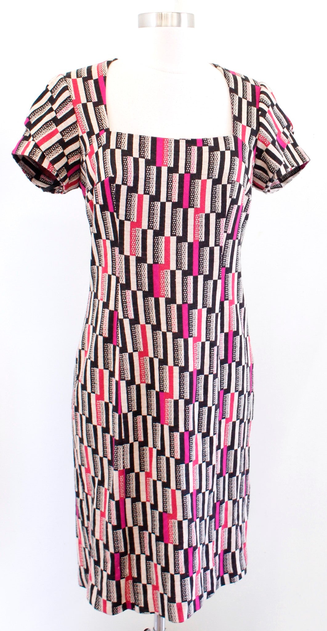 Diane Von Furstenberg Aleja Wool Blend Geometric Print Knit Sheath Dress 10 Tan