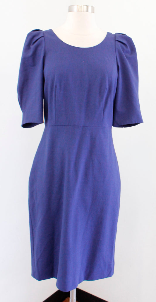 J Crew Womens Blue Italian Wool Puff Sleeve Sheath Dress Size 4 Career Office