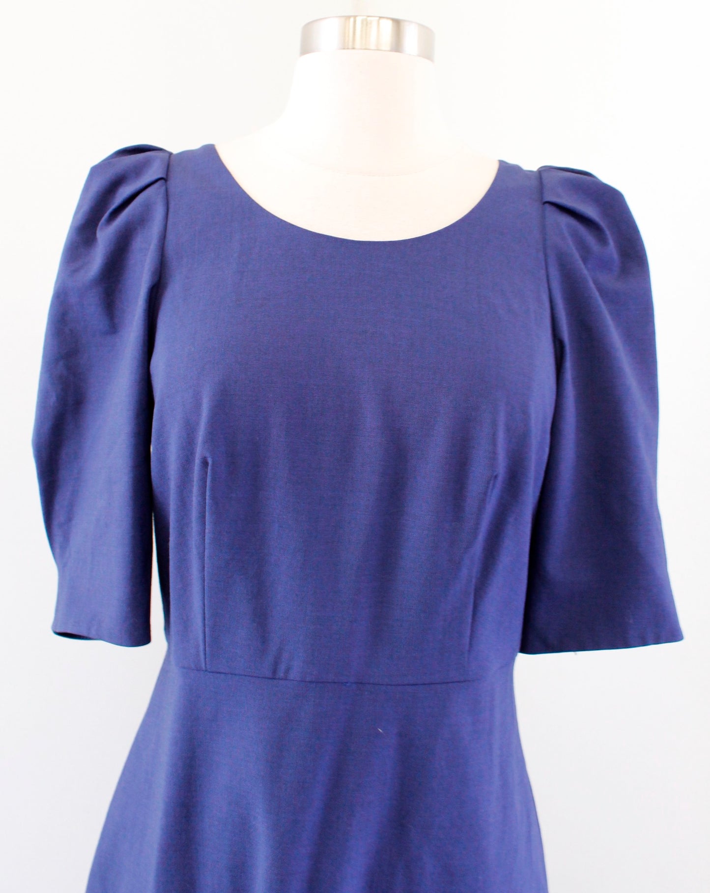 J Crew Womens Blue Italian Wool Puff Sleeve Sheath Dress Size 4 Career Office