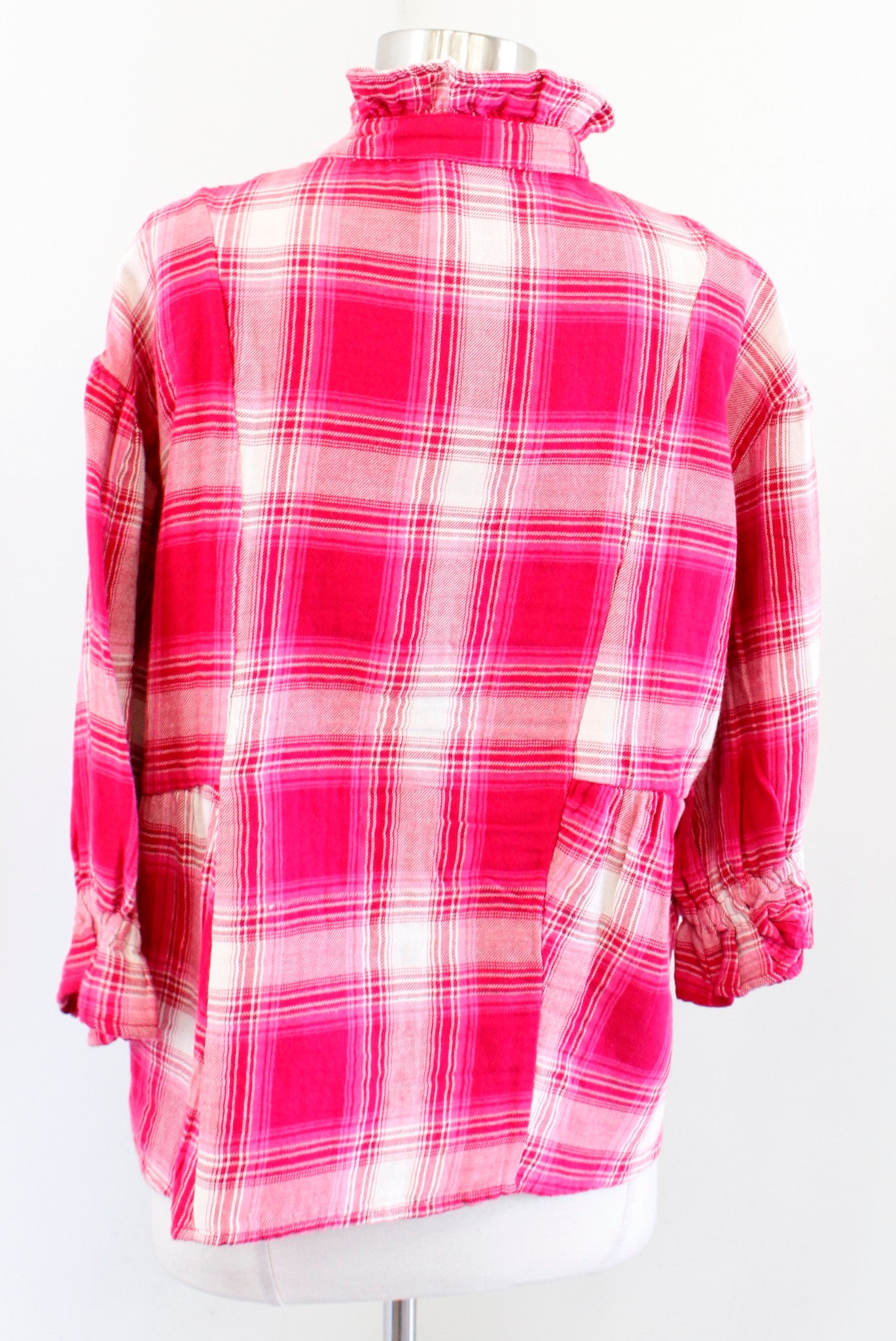 NWT $119 Ivy Jane Pink Gauze Plaid Button Front Ruffle Jacket / Top Size XS Red