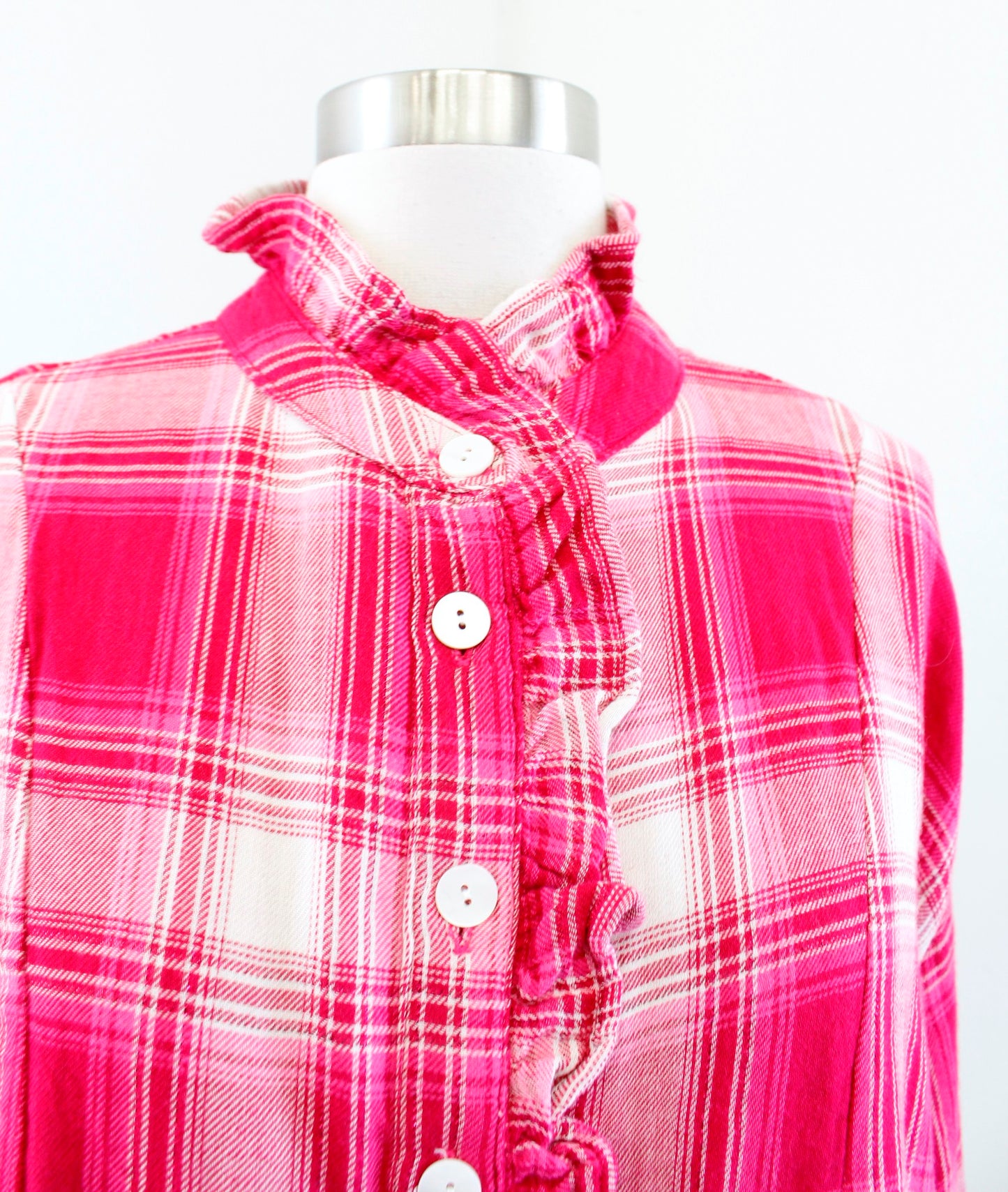 NWT $119 Ivy Jane Pink Gauze Plaid Button Front Ruffle Jacket / Top Size XS Red