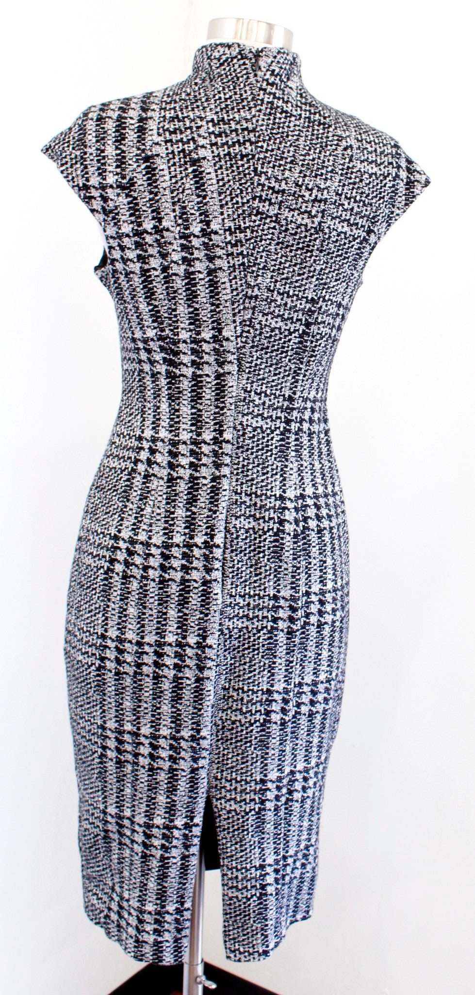 Alexia Admor Black White Glen Houndstooth Plaid Pencil Sheath Dress Sz 6 V Neck