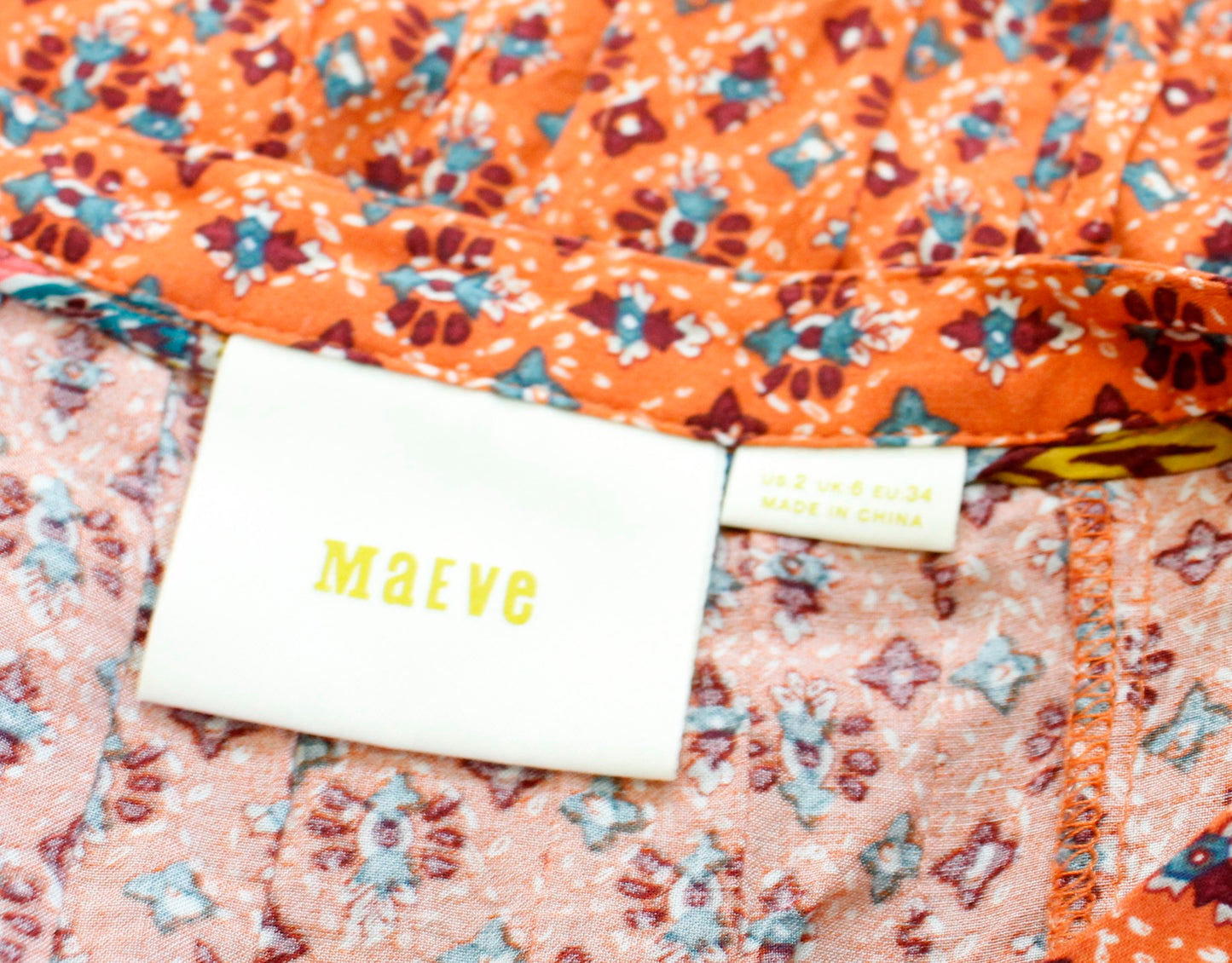 Maeve Anthropologie Hiver Orange Floral Lace Trim Peasant Top Blouse Size 2