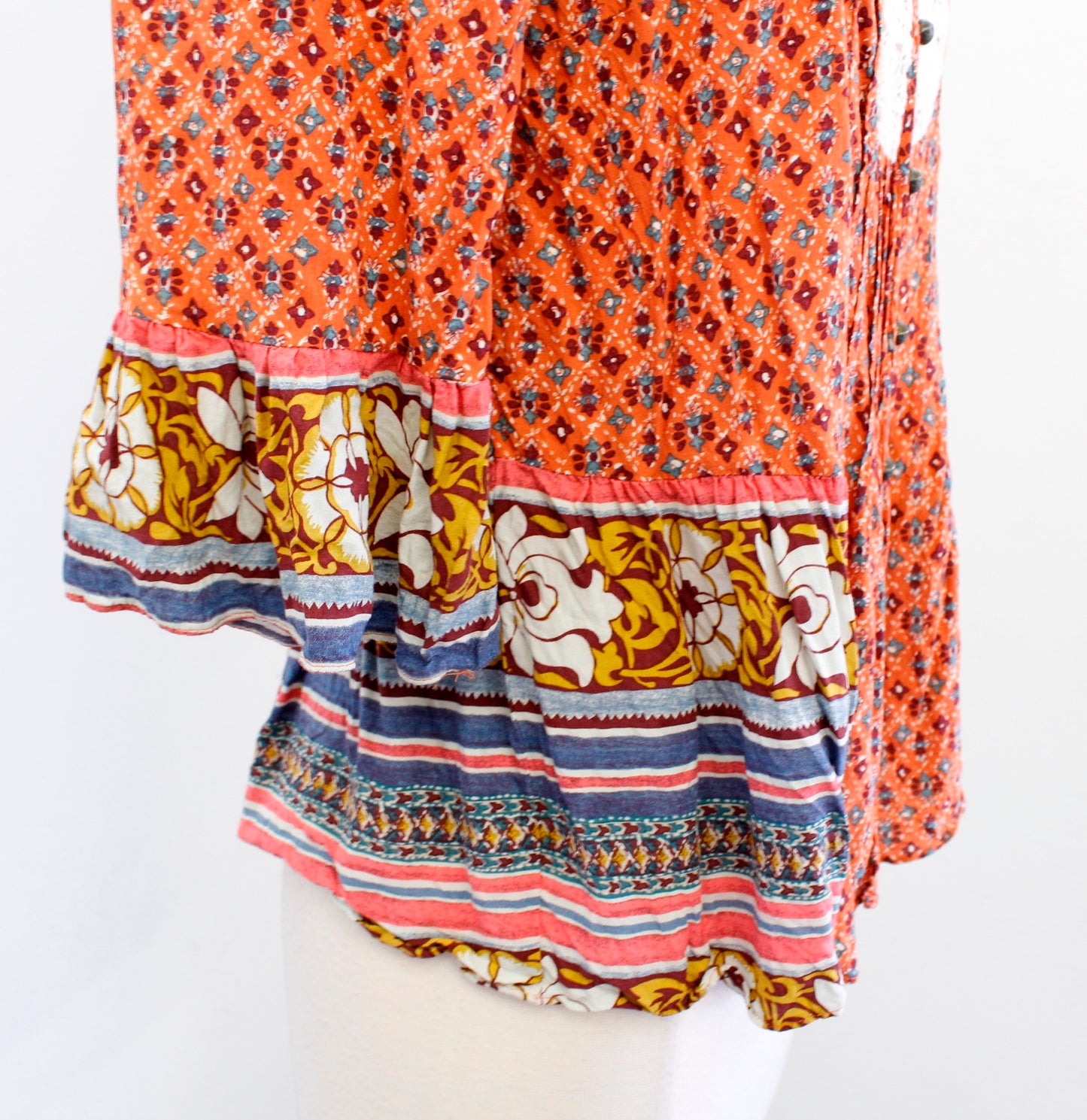 Maeve Anthropologie Hiver Orange Floral Lace Trim Peasant Top Blouse Size 2