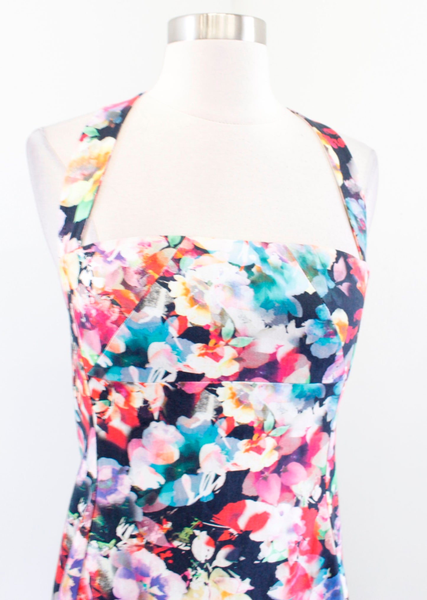 Black Halo Bryson Floral Print Cross Back Strappy Sheath Dress Size 4 Cocktail