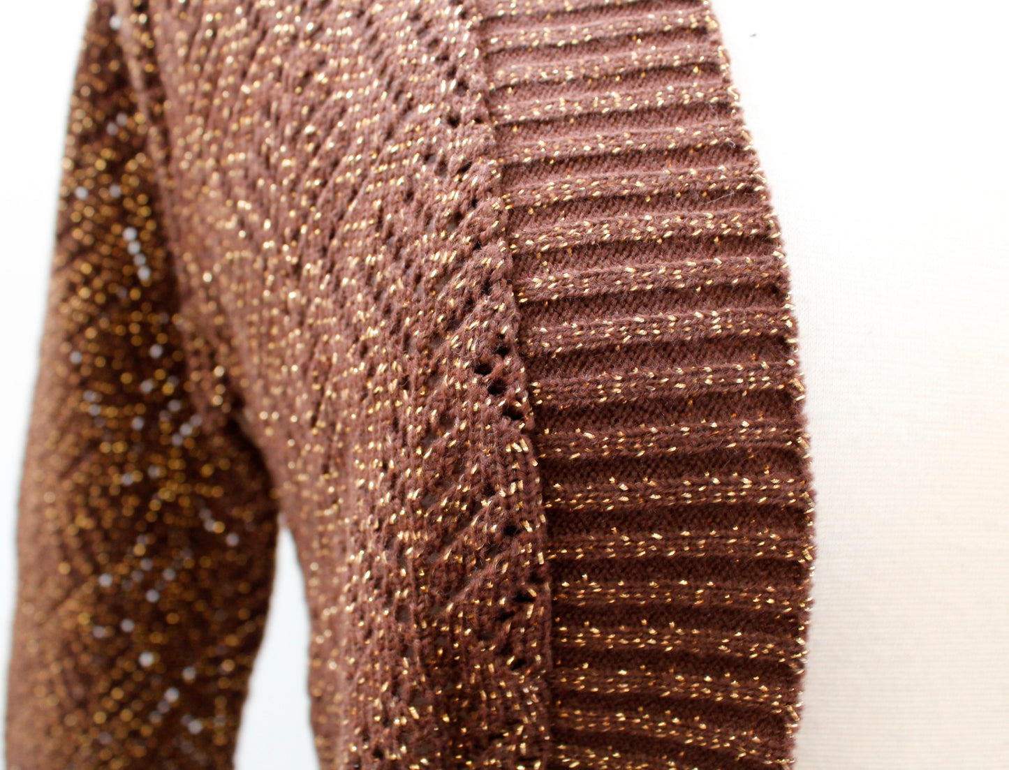 NWT Vtg Cache Brown Gold Metallic Pointelle Crop Cardigan Sweater Bolero Size M