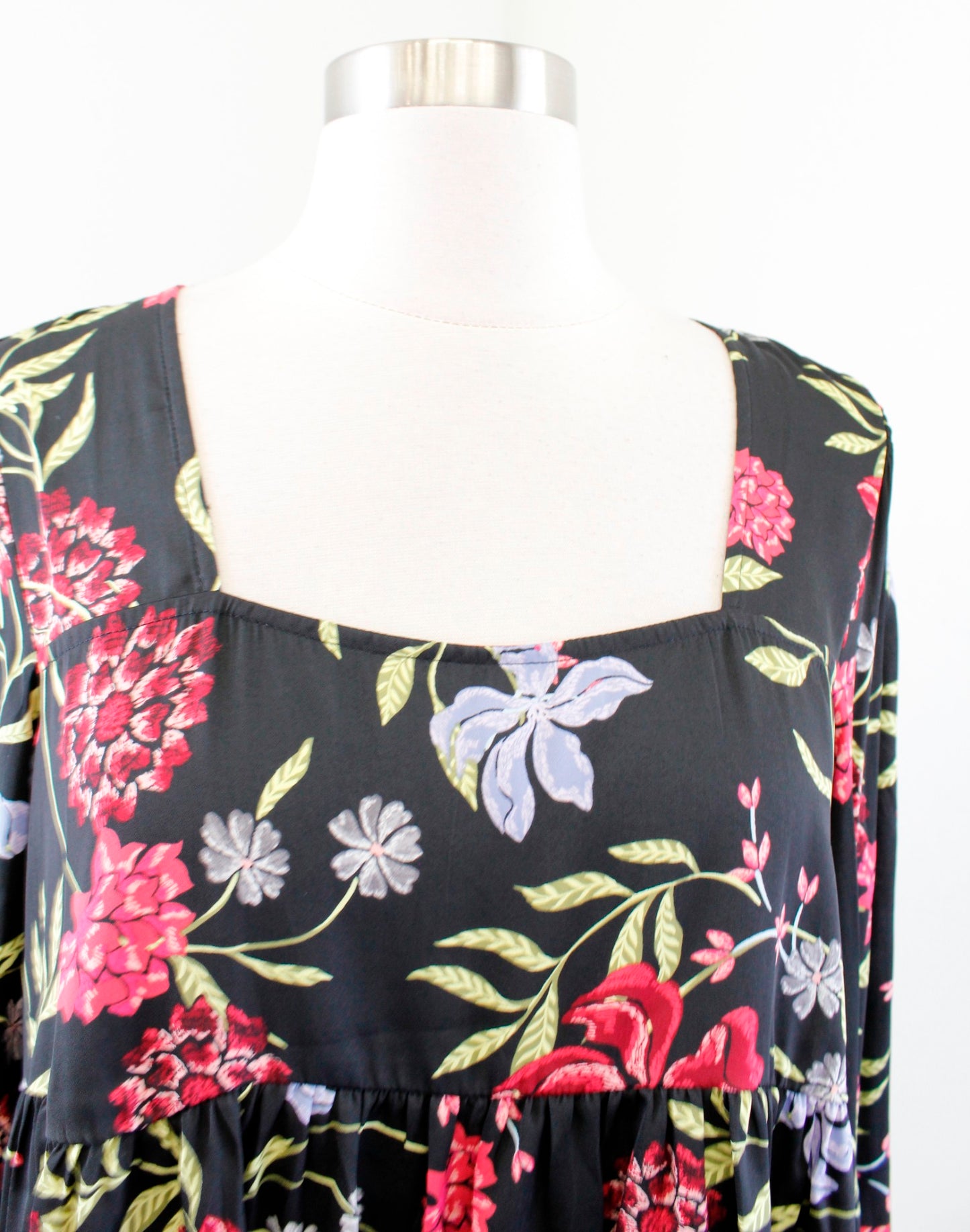 Dolan Anthropologie Cherie Black Floral Babydoll Top Blouse Size S Square Neck