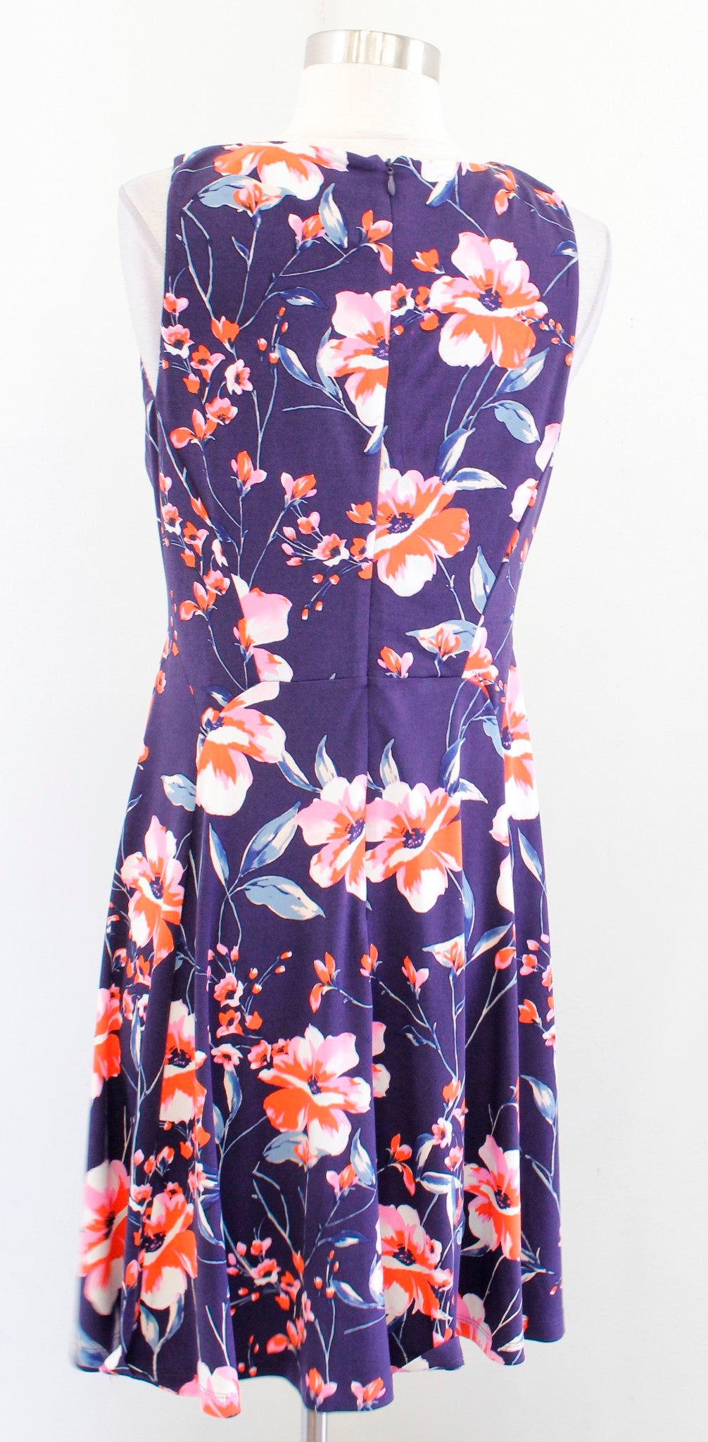 Ivanka Trump Blue / Purple Floral Print Keyhole Sleeveless Jersey Dress Size S