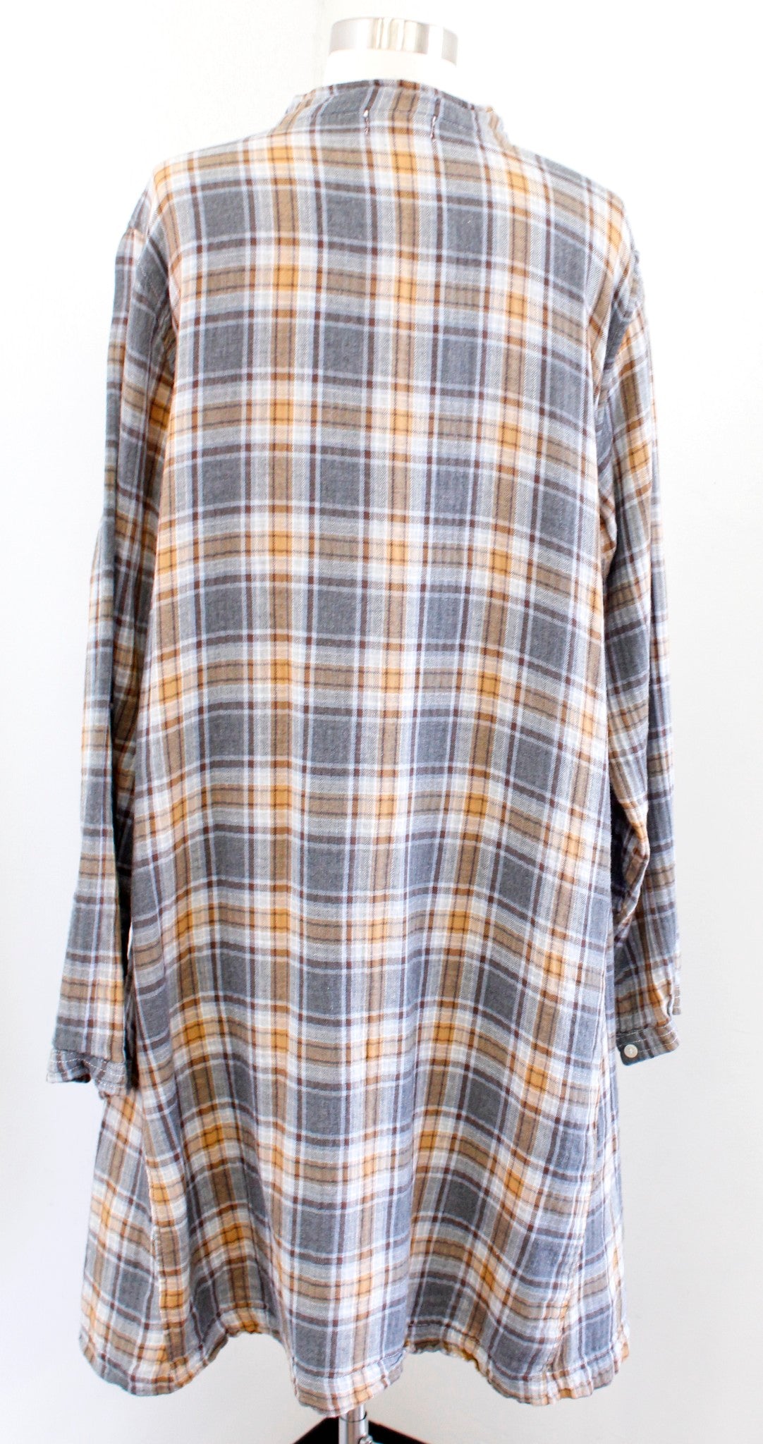 CP Shades Gray Plaid Cotton Long Sleeve Tunic Shift Dress Size M Lagenlook