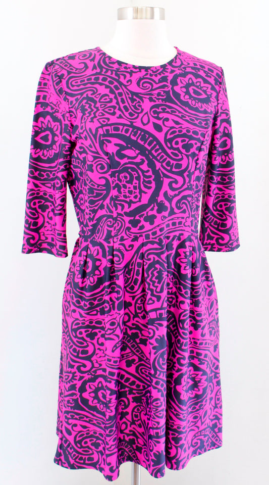 Jude Connally Womens Pink Blue Paisley Print 3/4 Sleeve Dress Size S Flare