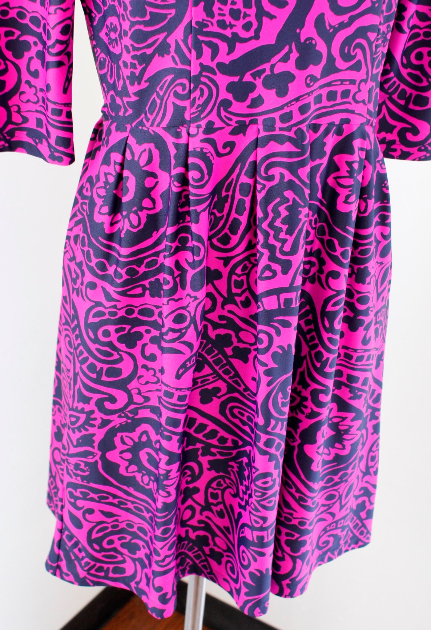 Jude Connally Womens Pink Blue Paisley Print 3/4 Sleeve Dress Size S Flare