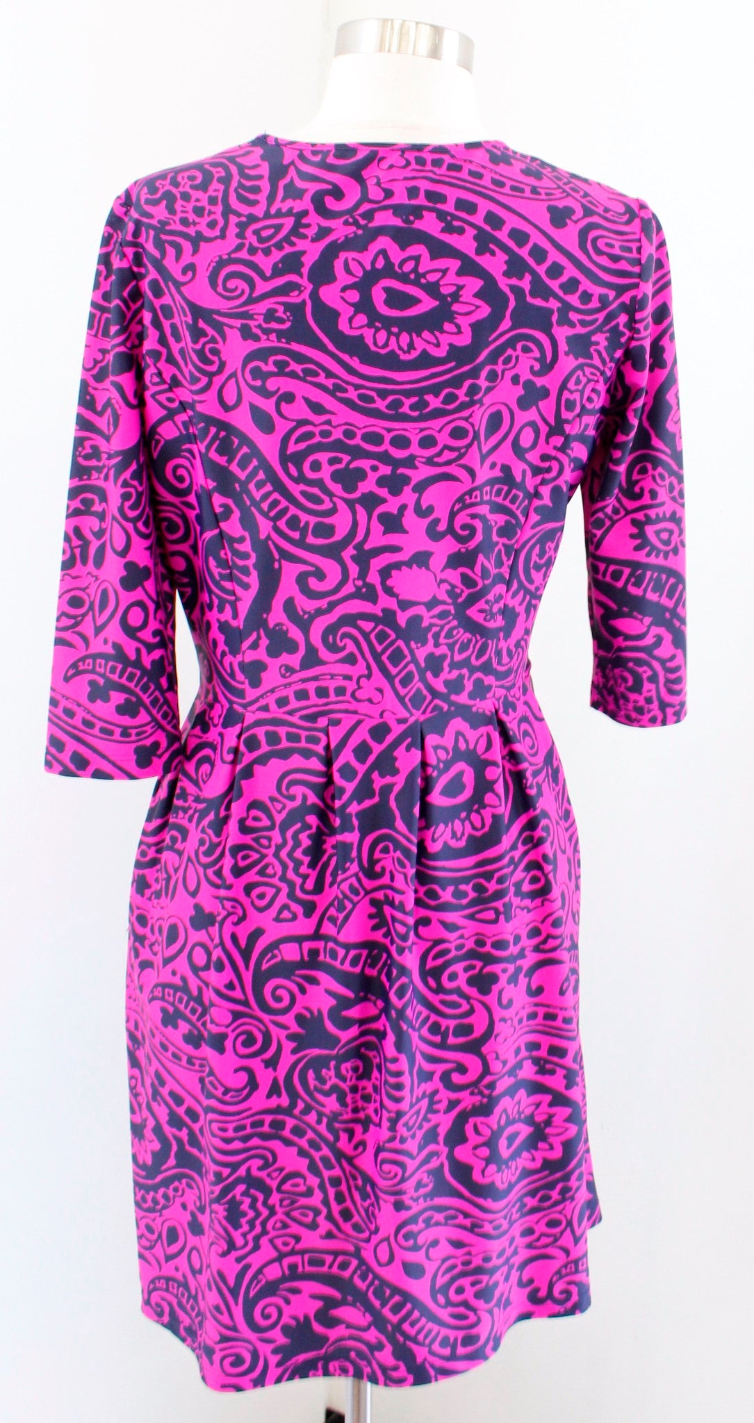 Jude Connally Womens Pink Blue Paisley Print 3/4 Sleeve Dress Size S Flare