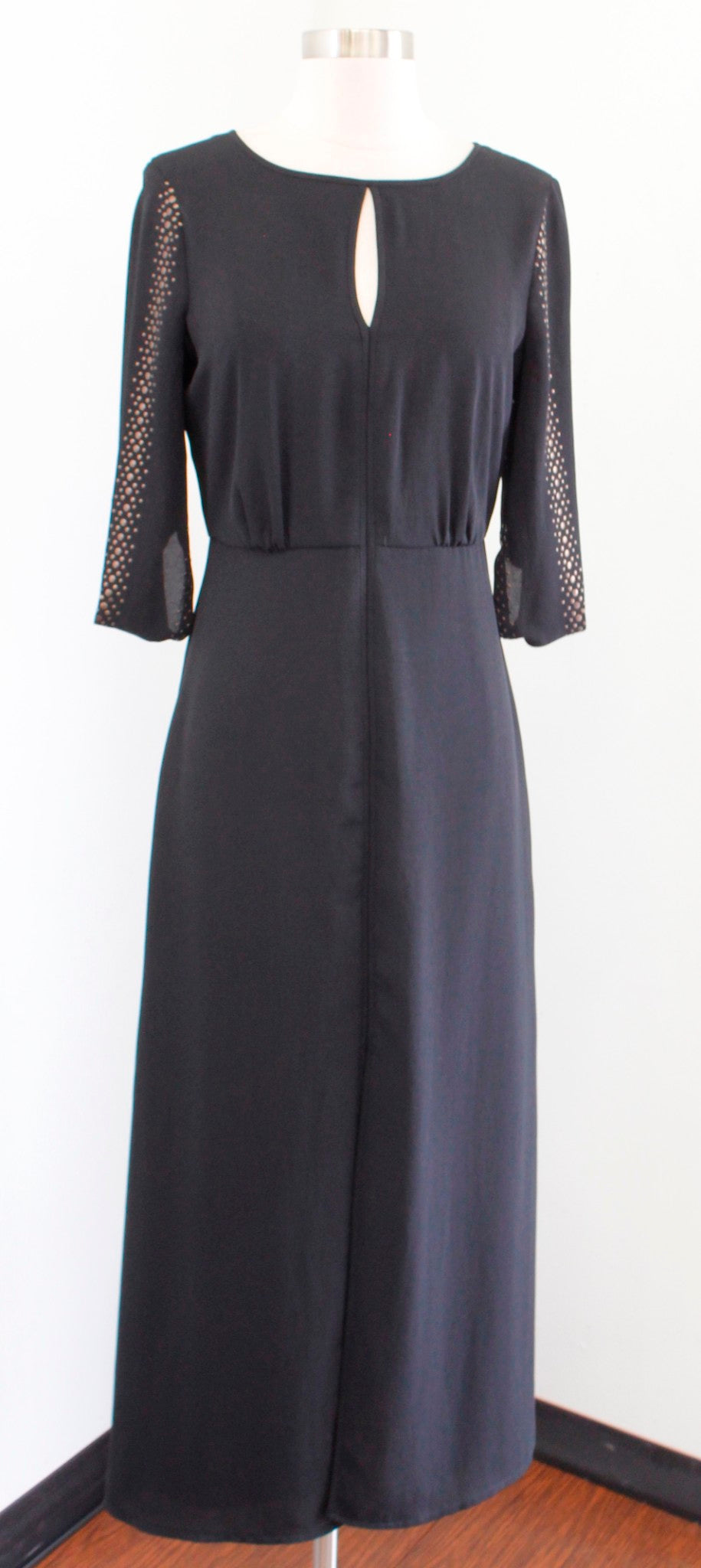 BCBG Max Azria Black Studded Sleeve Keyhole Midi Maxi Dress Size S Cocktail