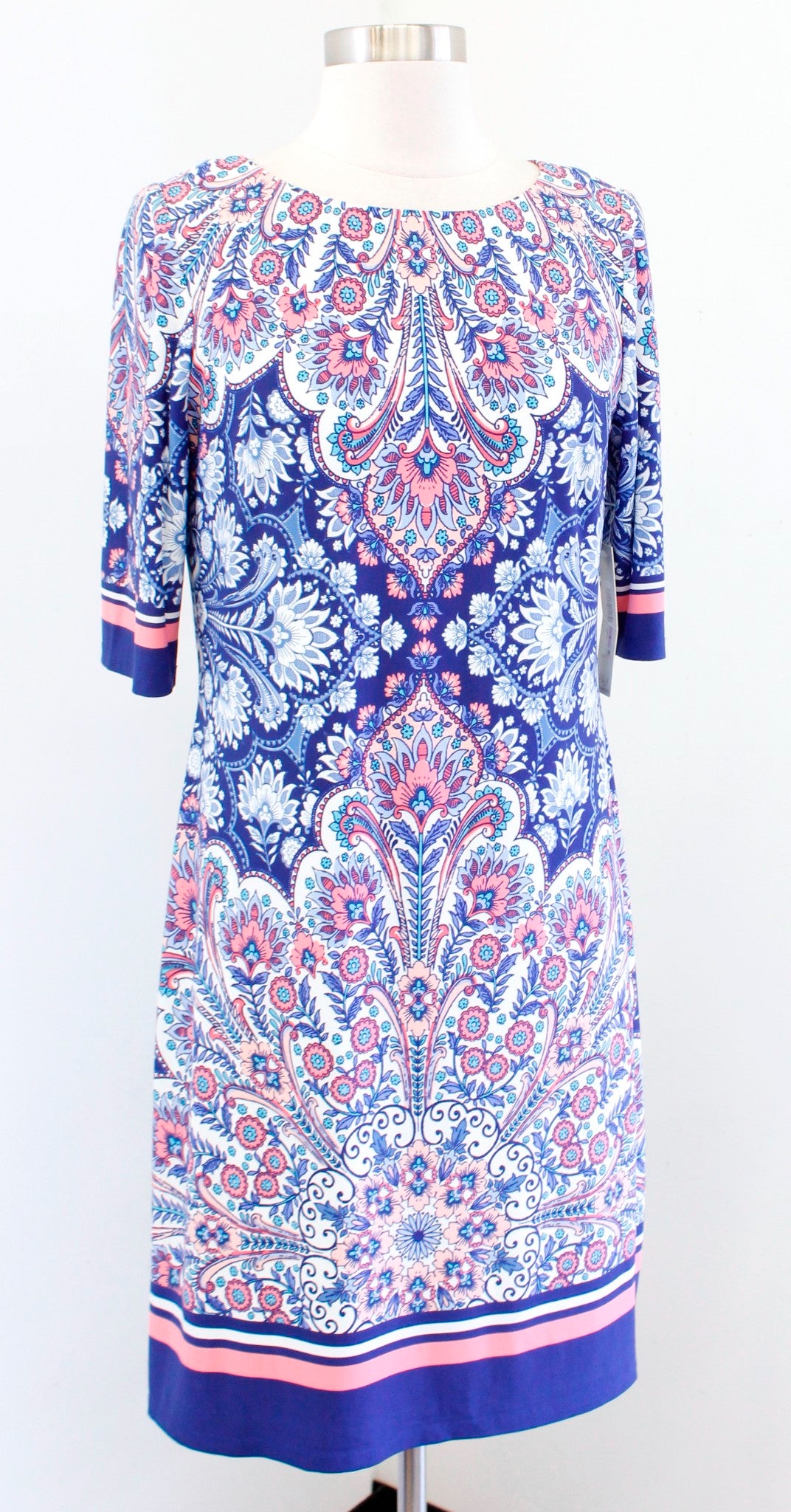 NWT Eliza J Womens Blue Floral Paisley Print Jersey Shift Dress Size 6