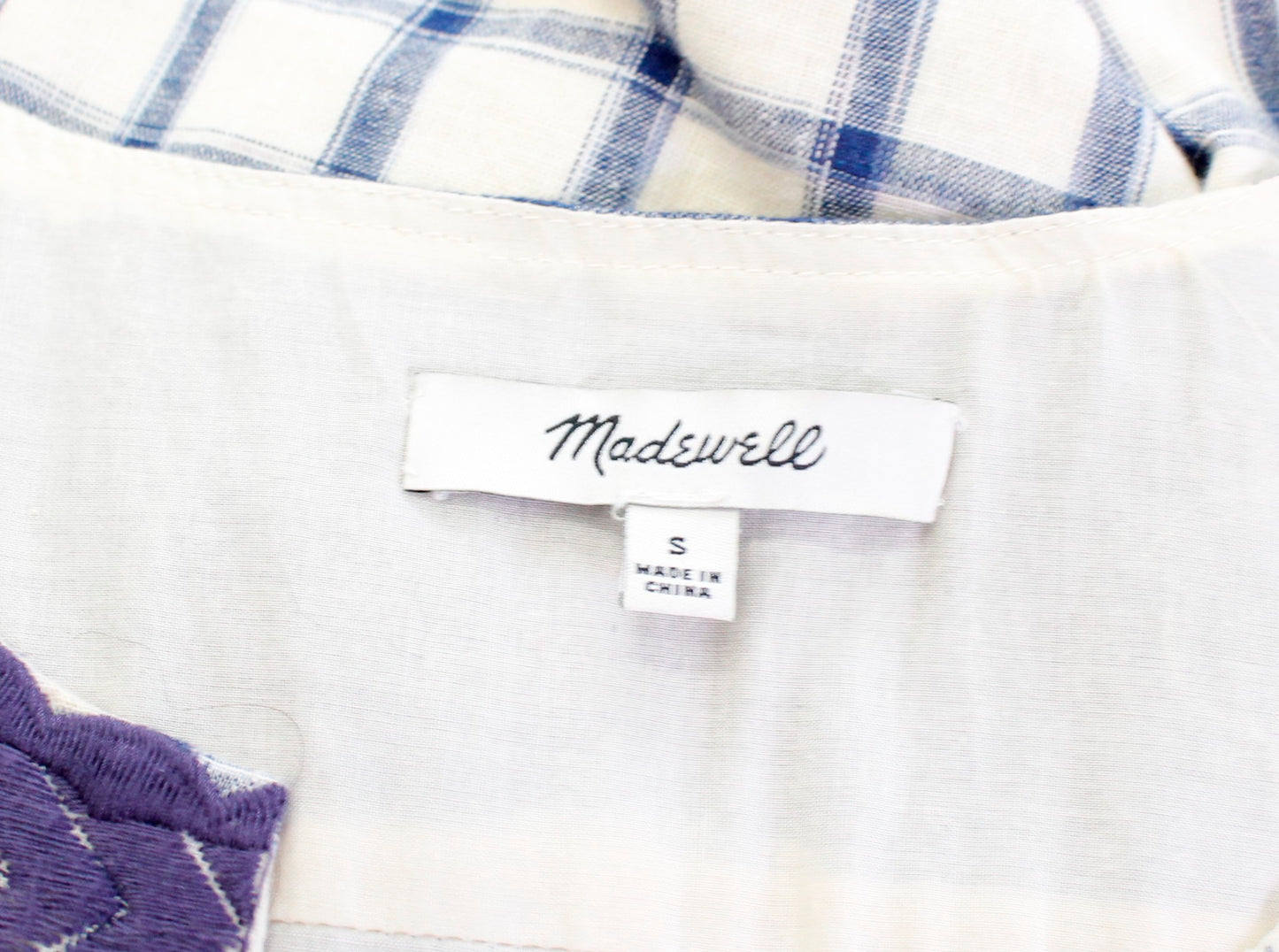 Madewell Sunray Window Pane Plaid Printed Embroidered Shift Dress Size S Linen