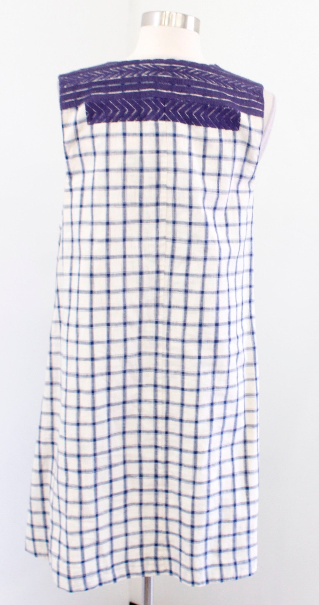 Madewell Sunray Window Pane Plaid Printed Embroidered Shift Dress Size S Linen