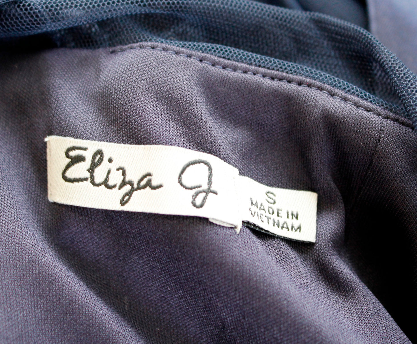 Eliza J Navy Blue Mesh Illusion Textured Fit and Flare Cocktail Party Dress Sz S