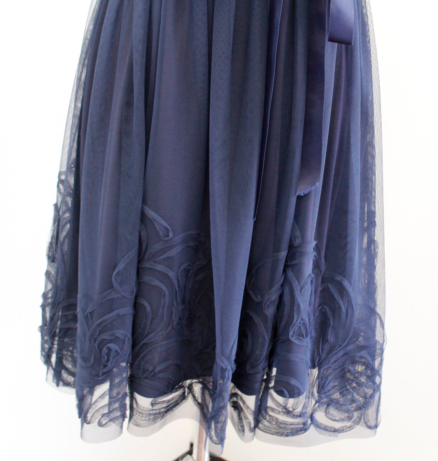 Eliza J Navy Blue Mesh Illusion Textured Fit and Flare Cocktail Party Dress Sz S