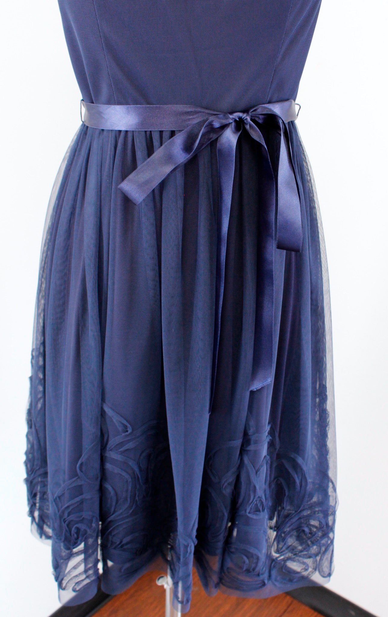 Eliza J Navy Blue Mesh Illusion Textured Fit and Flare Cocktail Party Dress Sz S