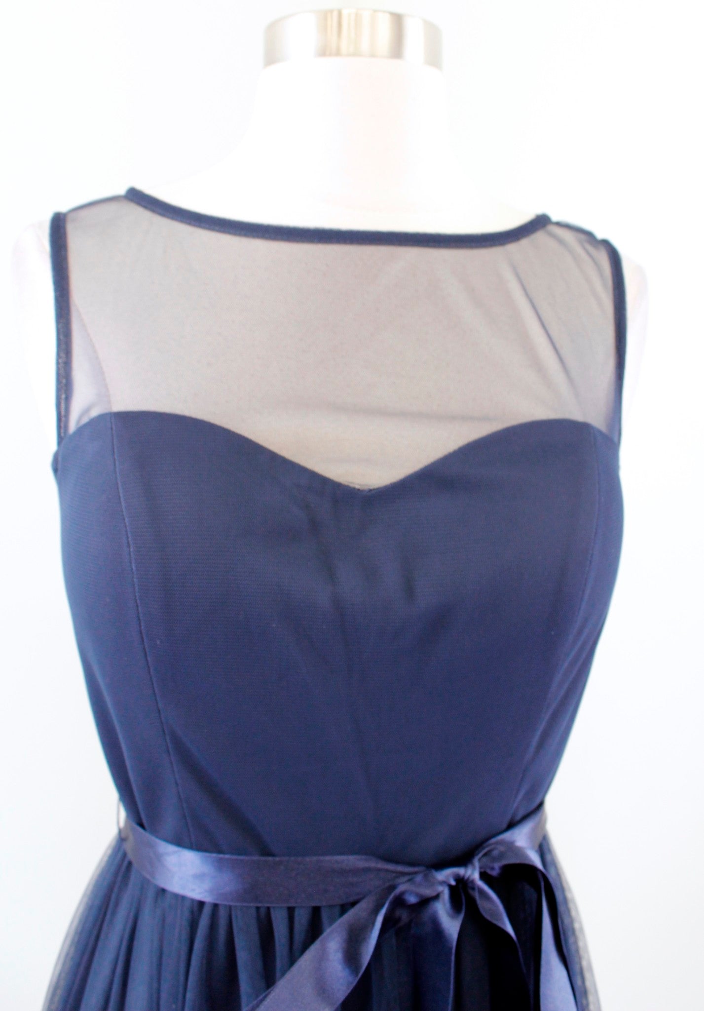 Eliza J Navy Blue Mesh Illusion Textured Fit and Flare Cocktail Party Dress Sz S