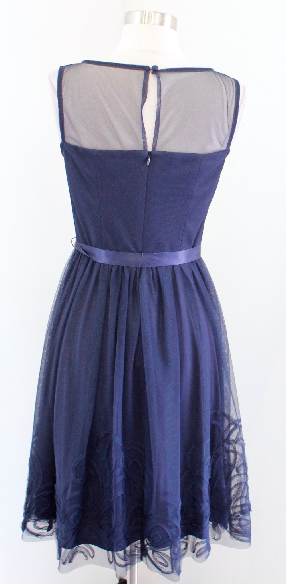 Eliza J Navy Blue Mesh Illusion Textured Fit and Flare Cocktail Party Dress Sz S